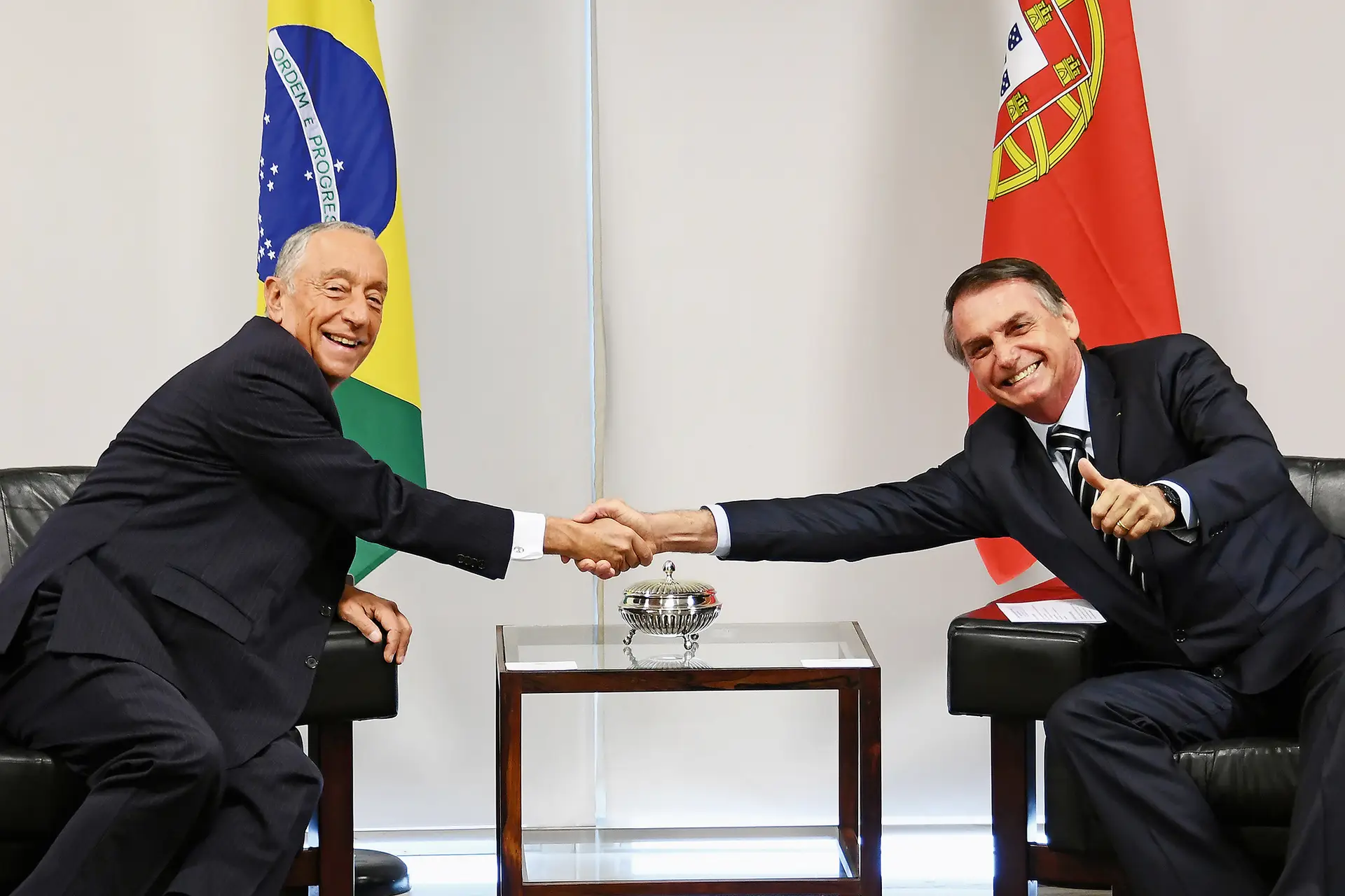 Marcelo e Bolsonaro num encontro em Brasília, em janeiro de 2019, depois da posse do Presidente brasileiro
