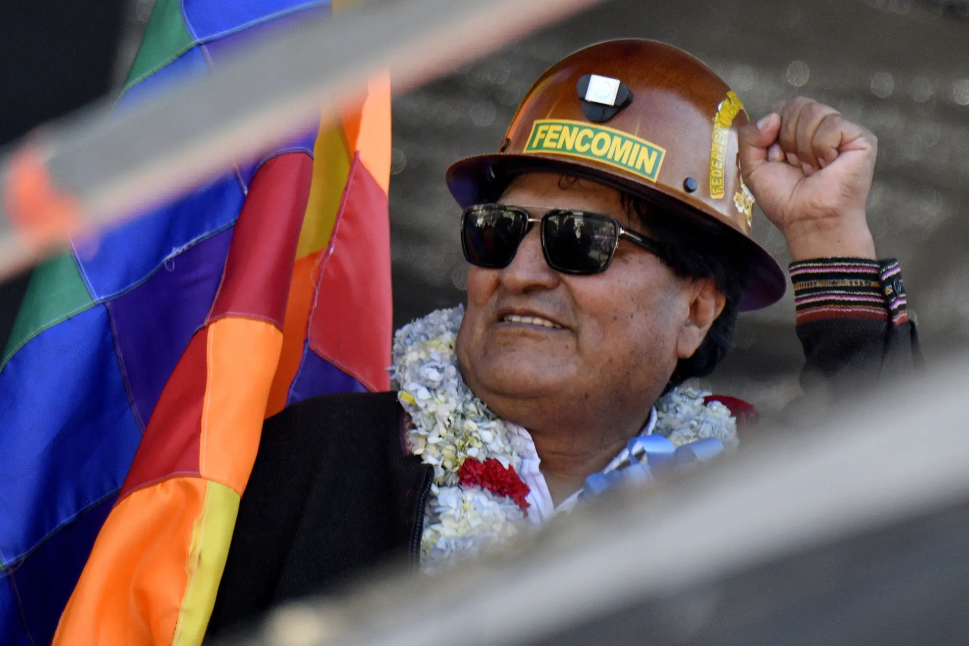 O ex-Presidente boliviano Evo Morales num comício a favor do Governo de Luis Arce, em La Paz