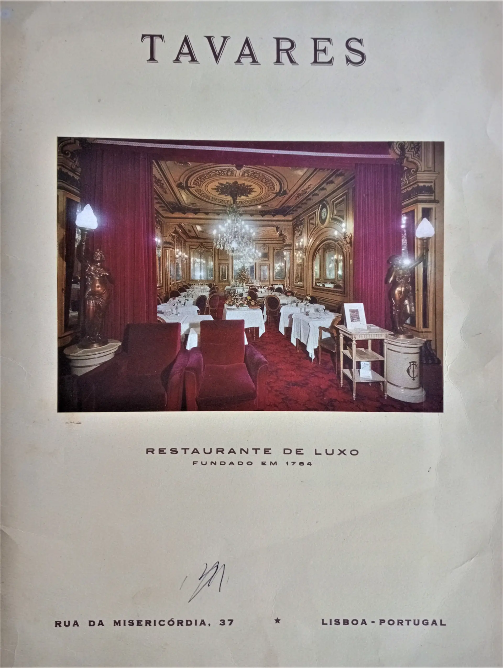 Capa de um menu antigo do restaurante Tavares