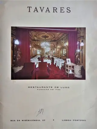 Capa de um menu antigo do restaurante Tavares