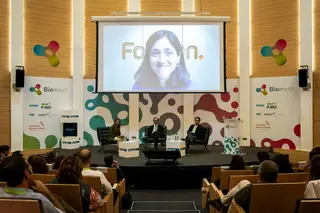 O debate contou com a participação (da esquerda para a direita) de Paulo Barradas (Bluepharma), Henrique Veiga Fernandes (Fundação Champalimaud) e, remotamente, Daniela Couto (BioGeneration Ventures)