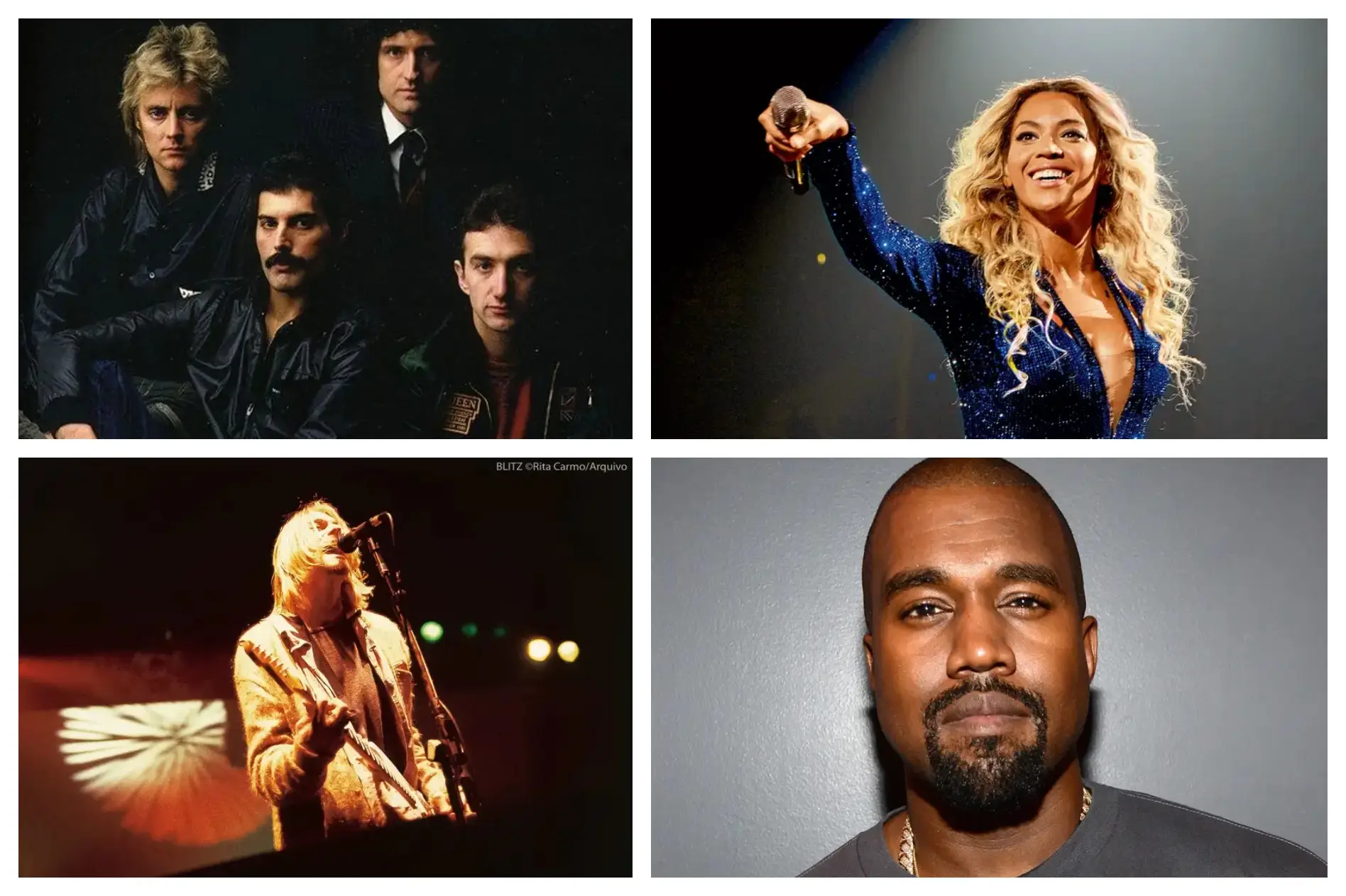Queen, Beyoncé, Kurt Cobain e Kanye West