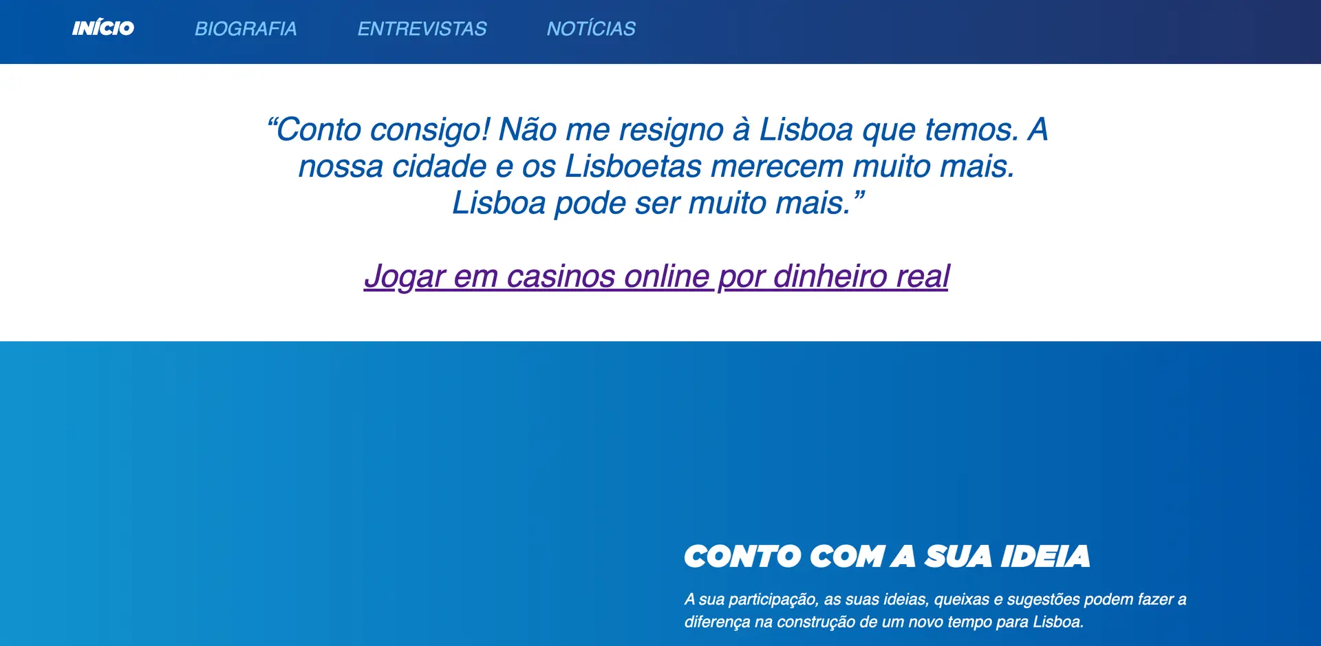 O website que Carlos Moedas usou para fazer campanha está agora a ser utilizado para promover o jogo em casinos online