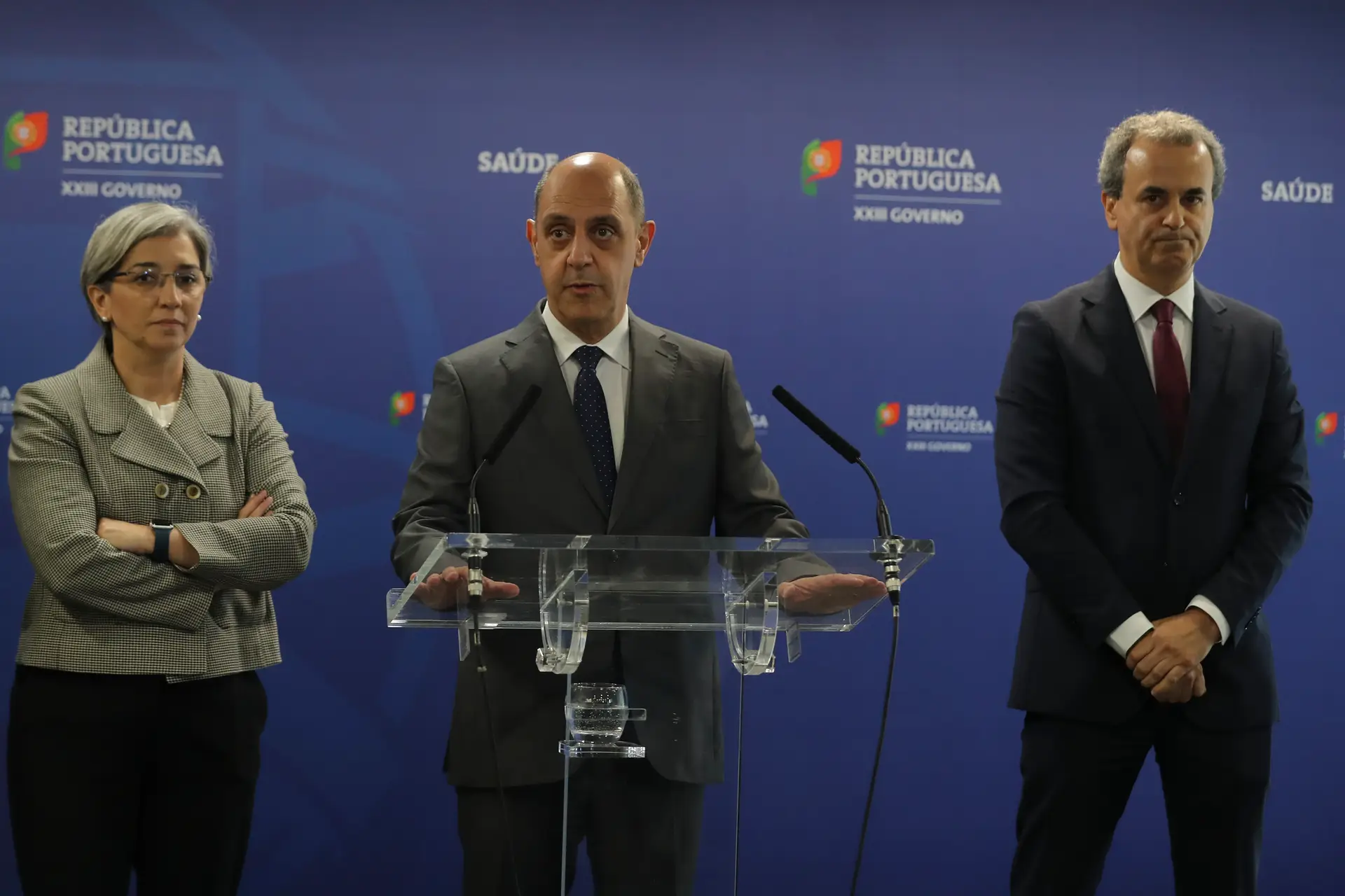 O ministro da Saúde, Manuel Pizarro na conferência de imprensa onde confirmou o nome do CEO do SNS: Fernando Araújo
