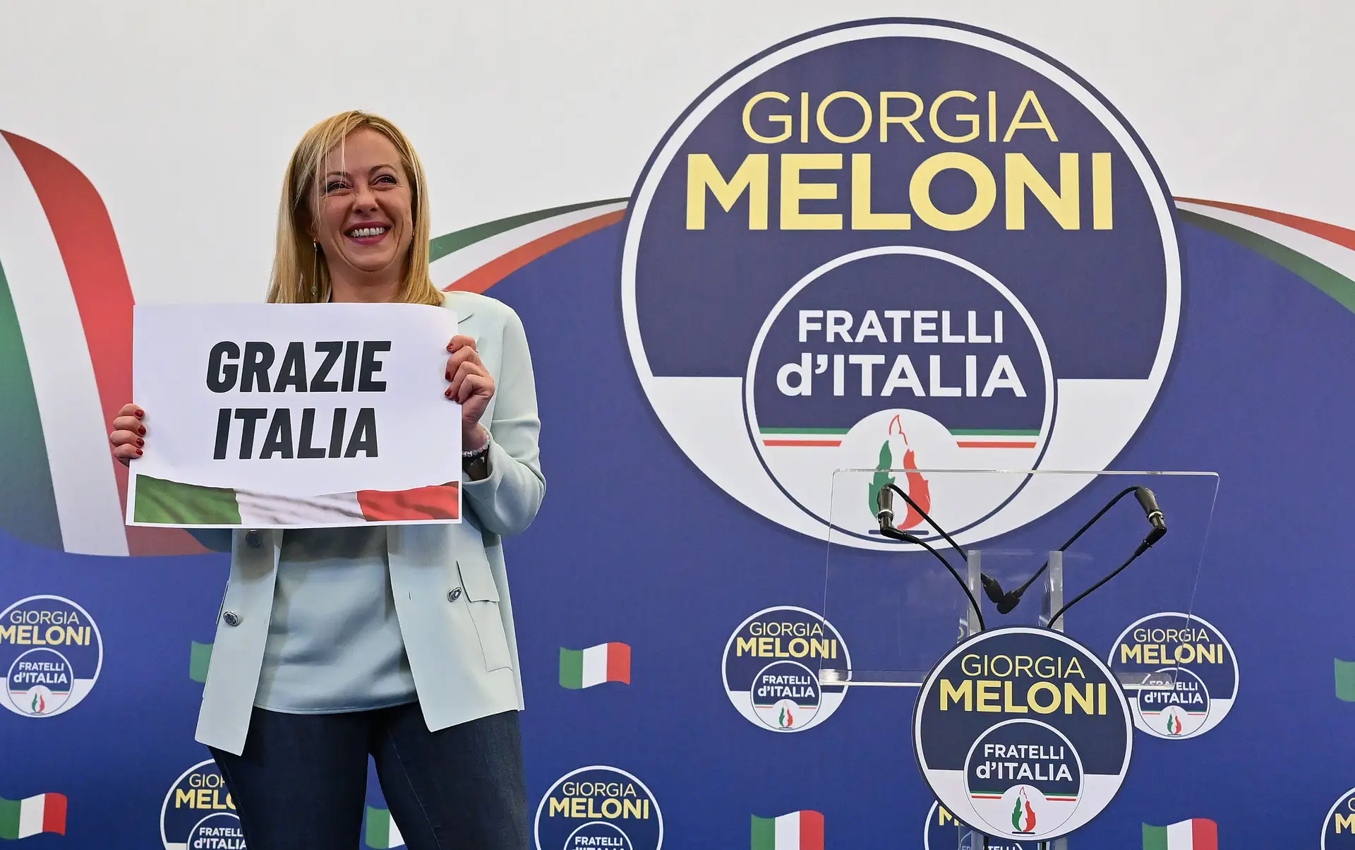 Giorgia Meloni celebra a vitória do partido Irmãos de Itália nas eleições legislativas de 25 de setembro de 2022