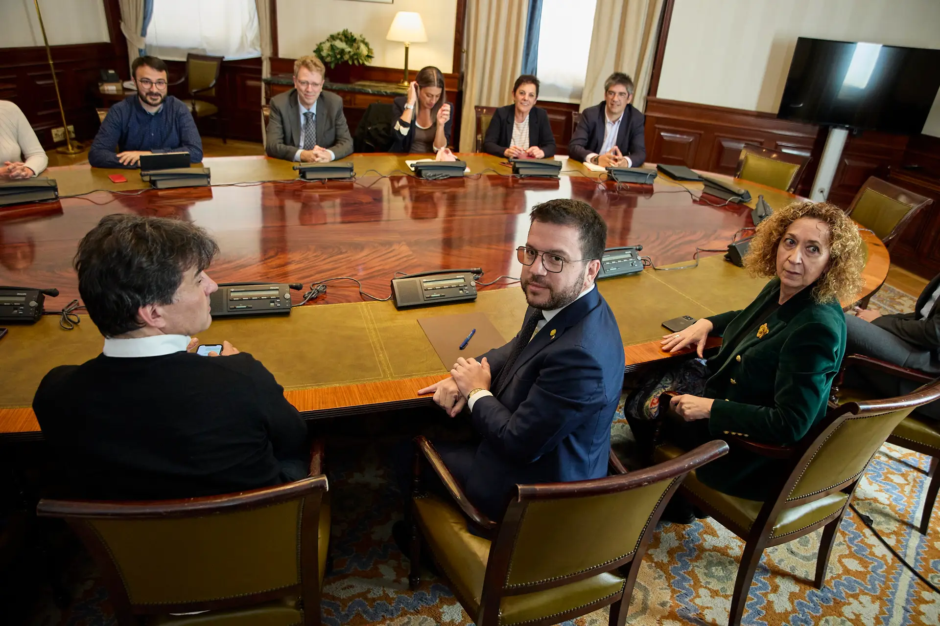 O presidente do governo catalão, Pere Aragonès, numa reunião com deputados espanhóis em Madrid