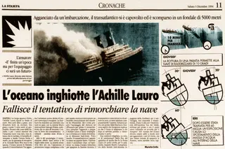 Notícia sobre o naufrágio do Achille Lauro