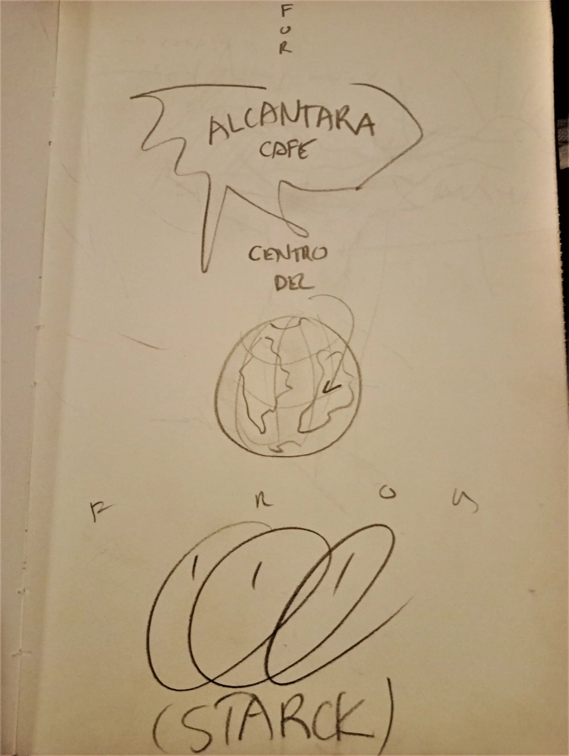 Desenho de Philippe Starck no livro de honra do Alcântara Café