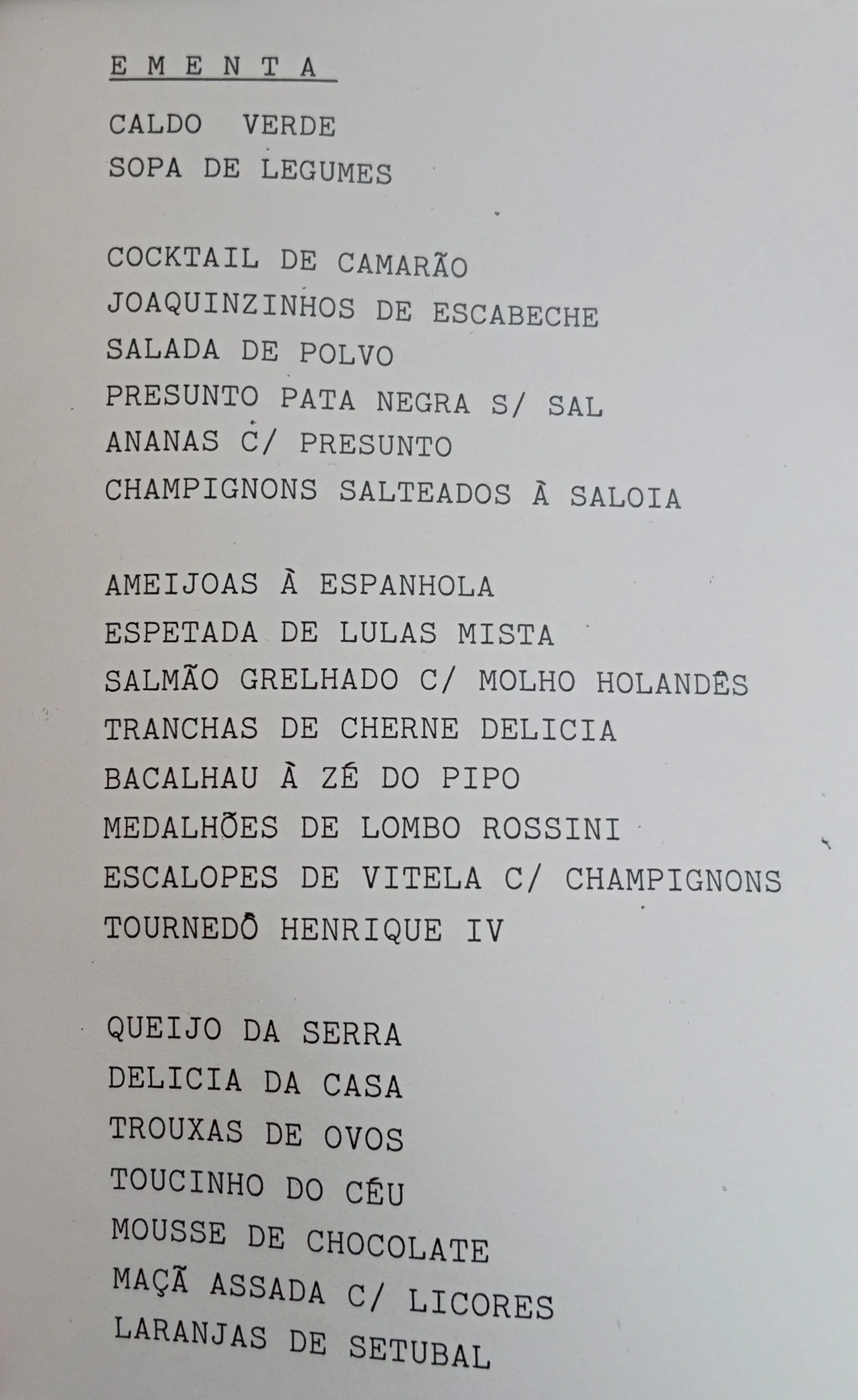 Ementa de um espetáculo duplo em 1989