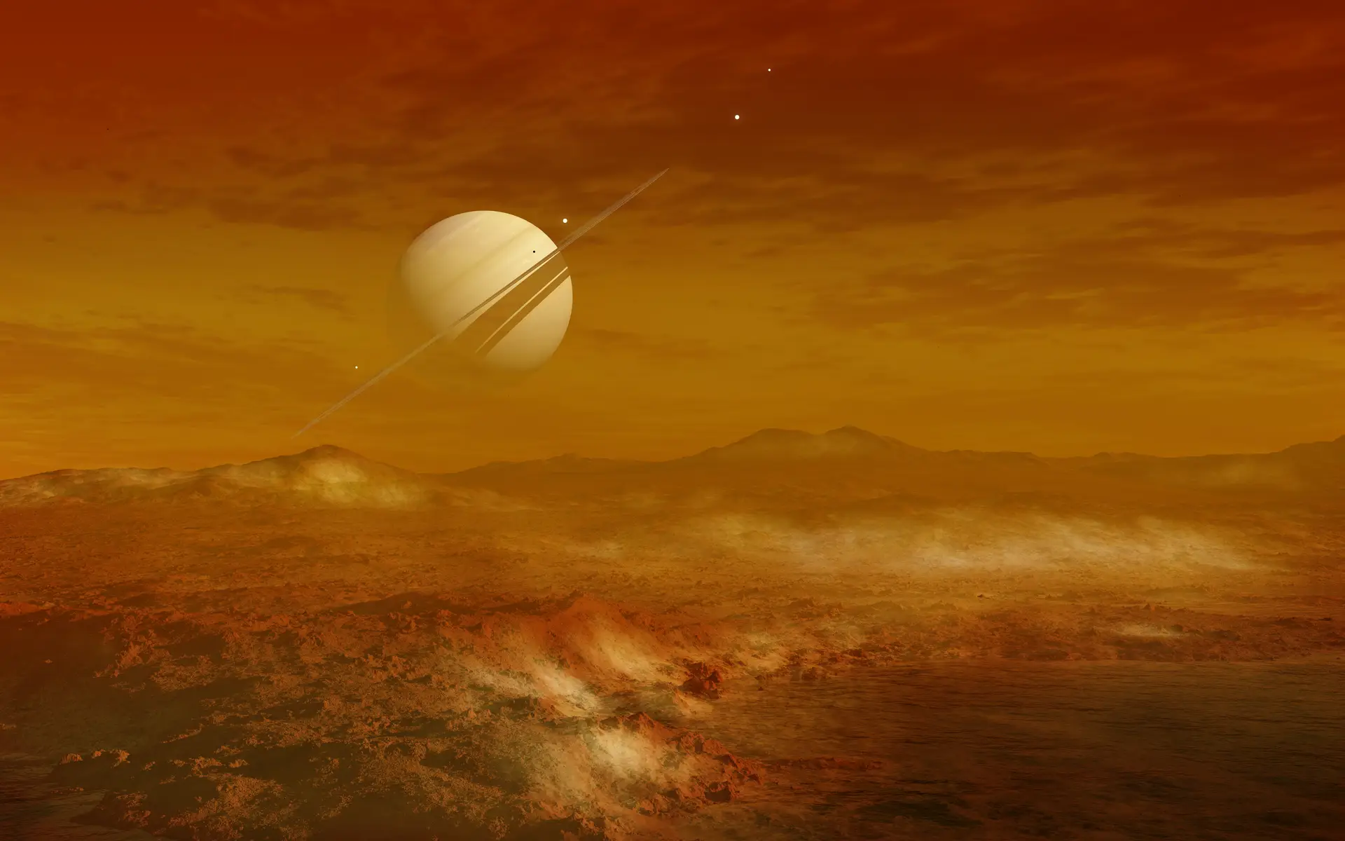 Representação artística da superfície de Titã