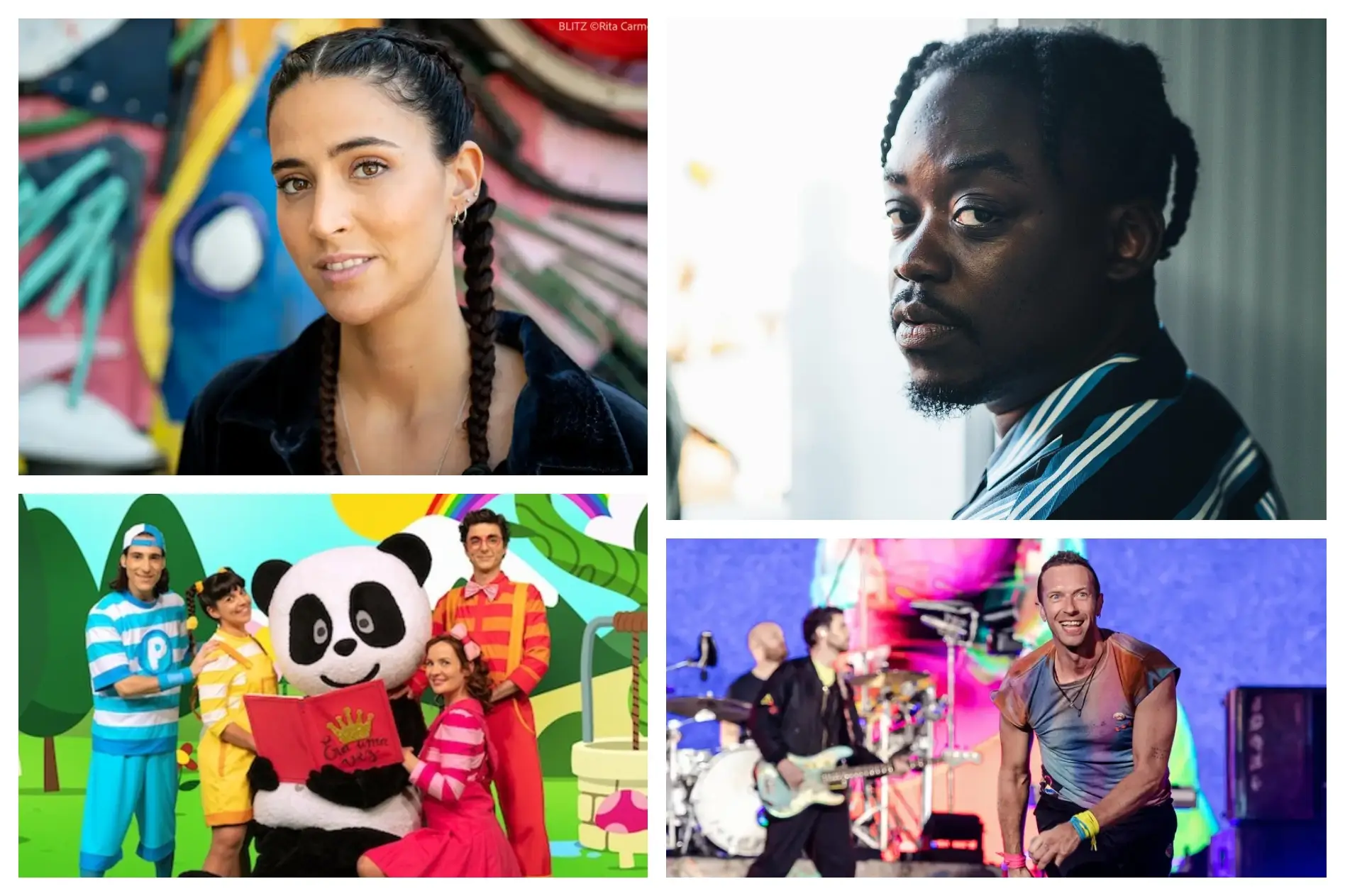 Maro e Ivandro (em cima), Panda e os Caricas e Coldplay (em baixo)