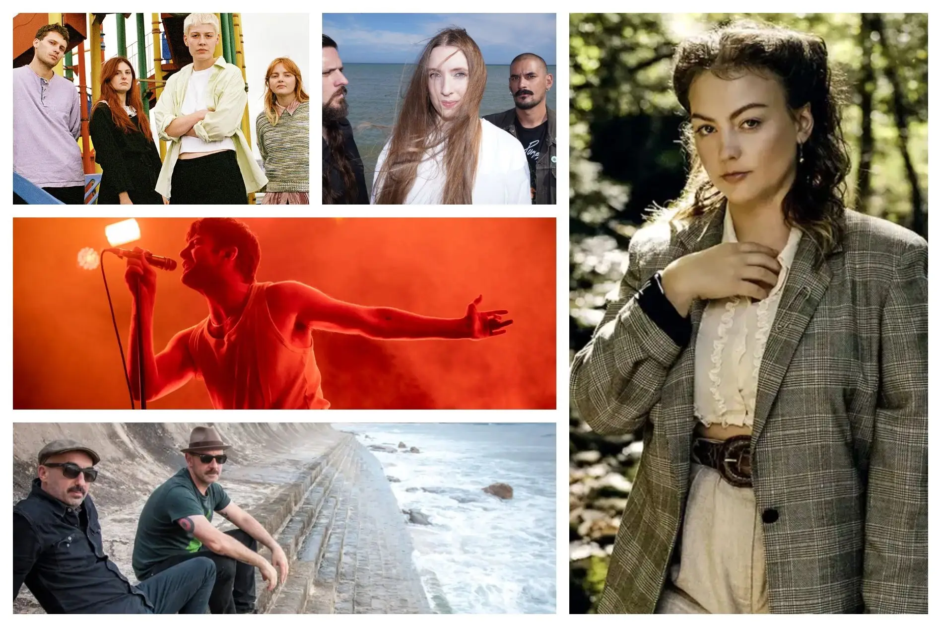 Porridge Radio e Dry Cleaning (em cima), Fontaines D.C. e Miramar (esquerda) e Angel Olsen (direita)