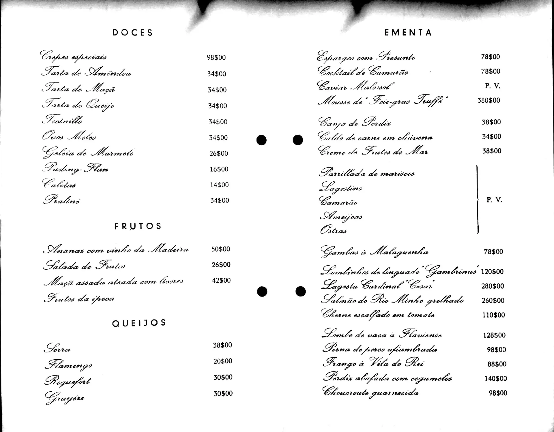 Uma das ementas de 1975
