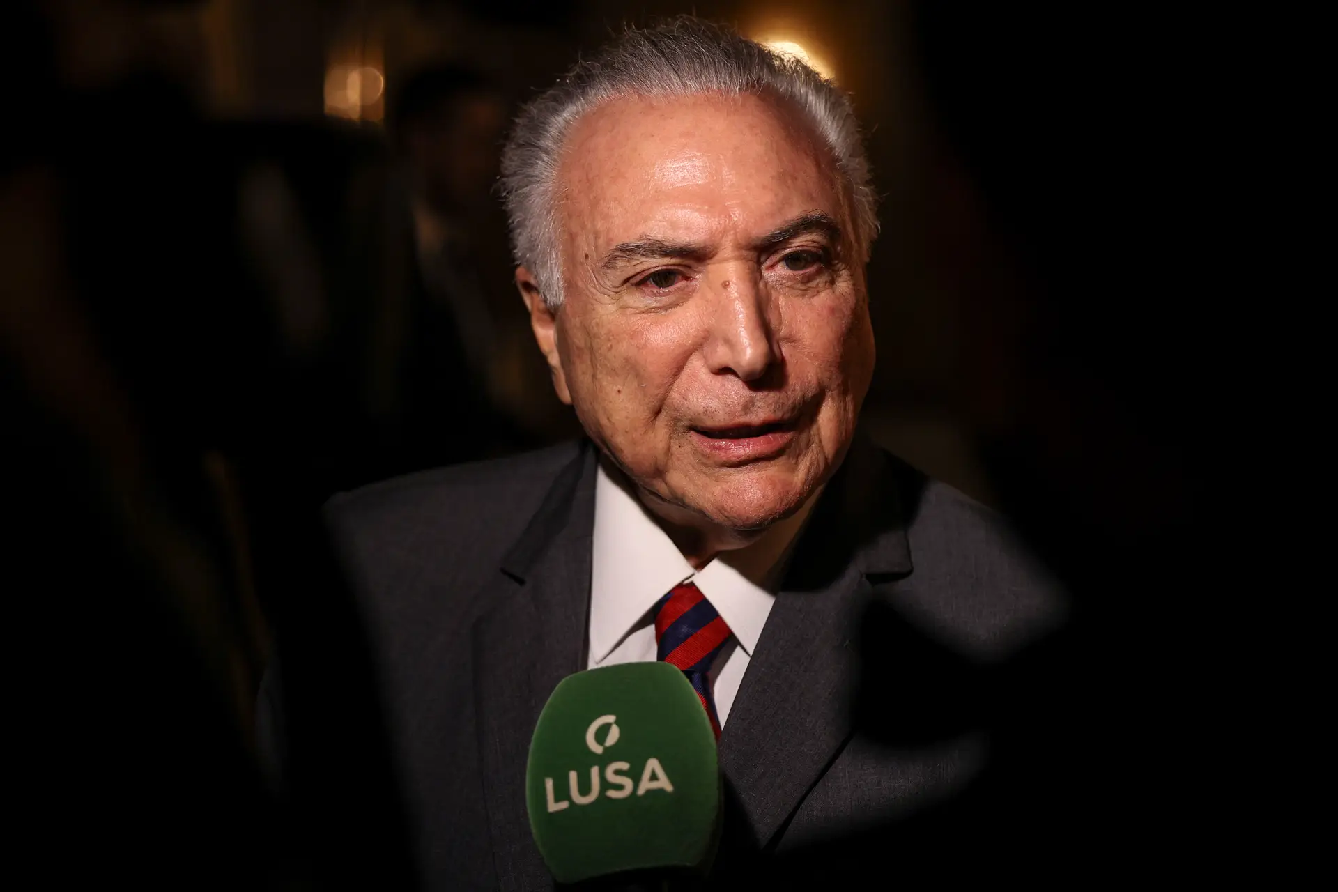 O ex-Presidente brasileiro Michel Temer numa conferência em Lisboa, a 3 de fevereiro de 2023 
