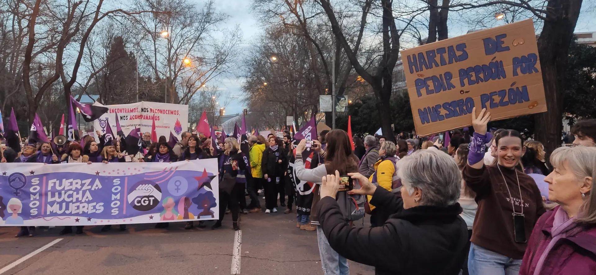Marcha do Dia da Mulher em Madrid. “Fartas de pedir perdão pelo nosso mamilo”, lê-se no cartaz em primeiro plano