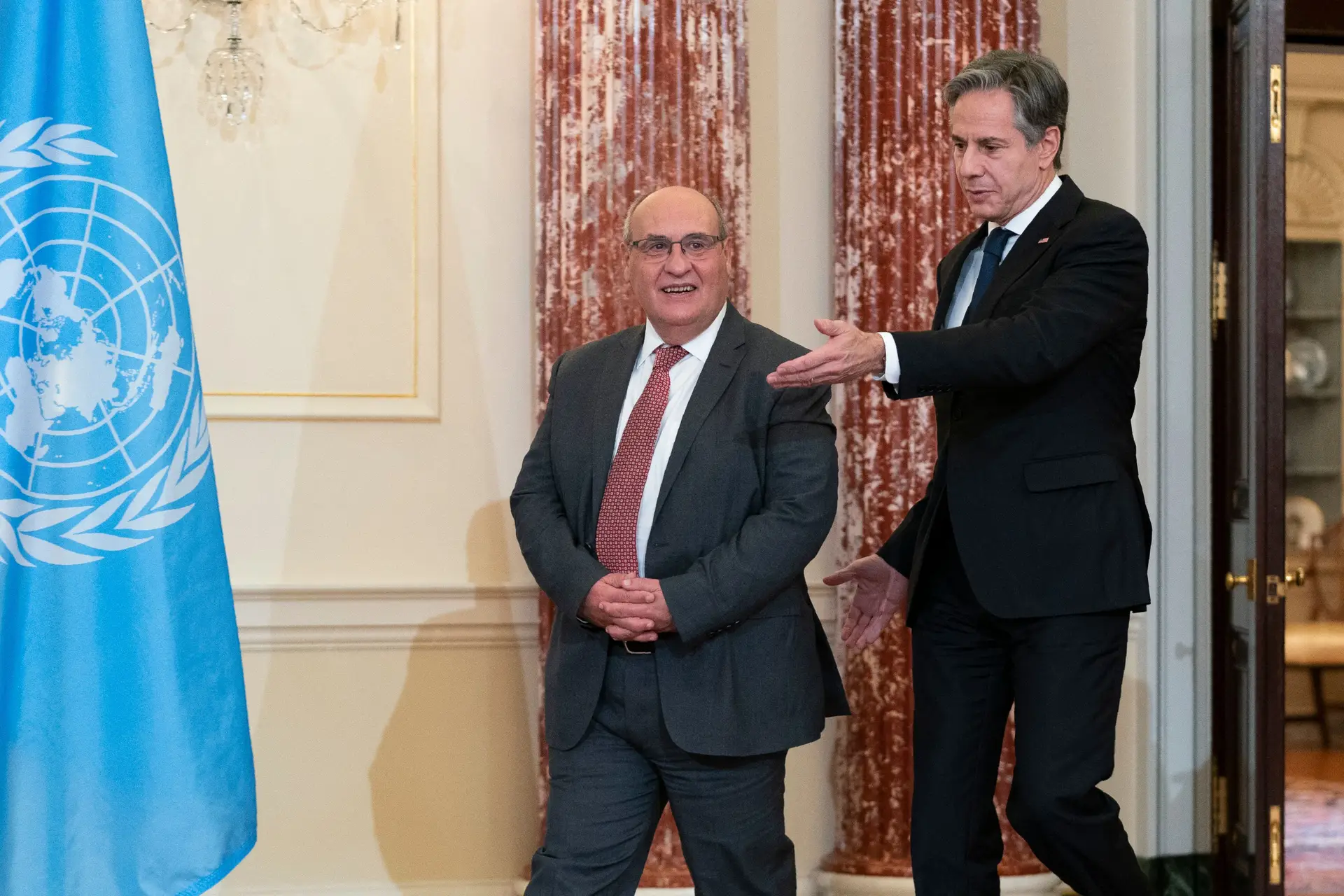 António Vitorino com o secretário de Estado dos EUA, Antony Blinken, em 2020. O Governo de Biden não apoia a sua recondução 
