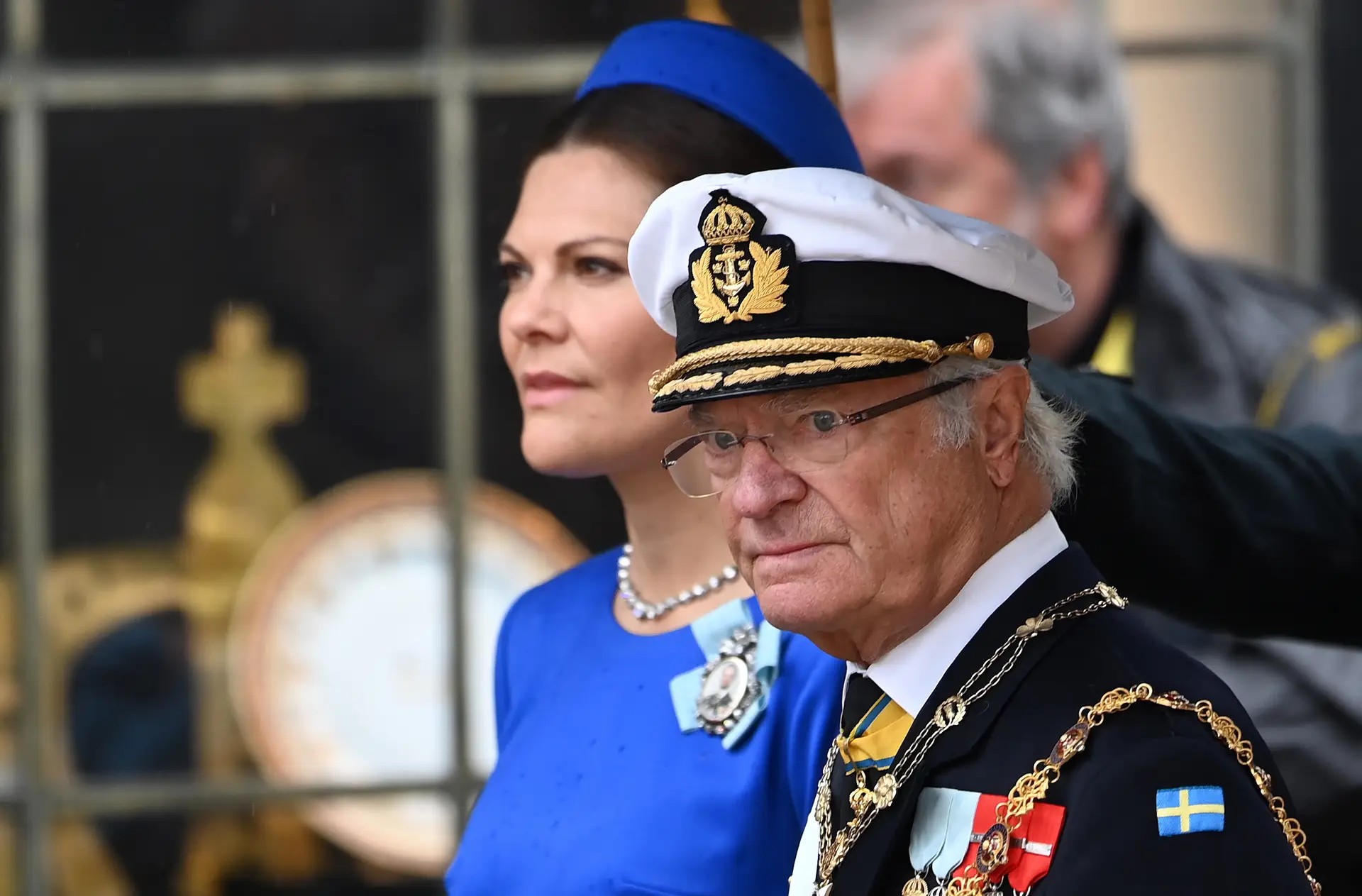 O rei da Suécia, Carl Gustaf, e a princesa Victoria, na cerimónia em Londres. 