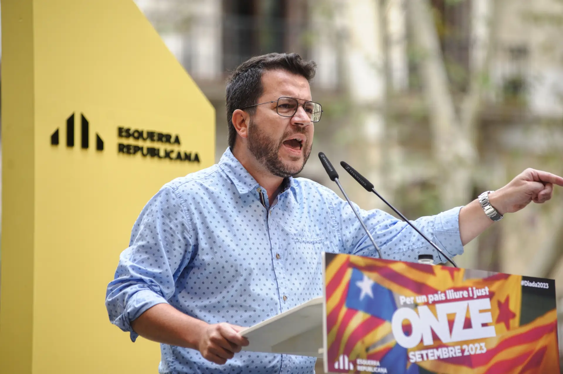 O independentista Pere Aragonès, presidente do governo regional catalão, durante as celebrações do Dia Nacional da Catalunha, a 11 de setembro 