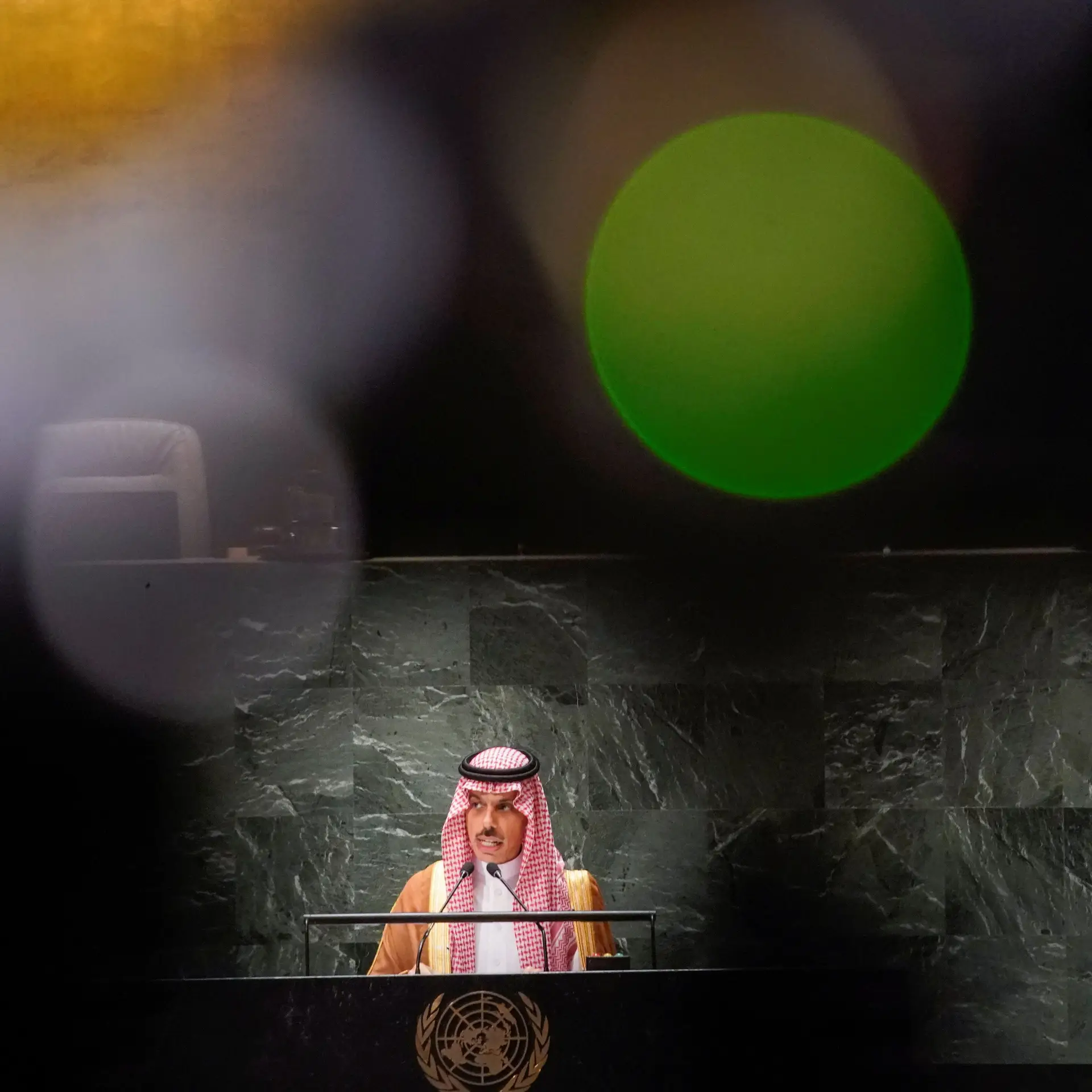 Faisal bin Farhan, ministro das Relações Exteriores da Arábia Saudita, na assembleia-geral das Nações Unidas