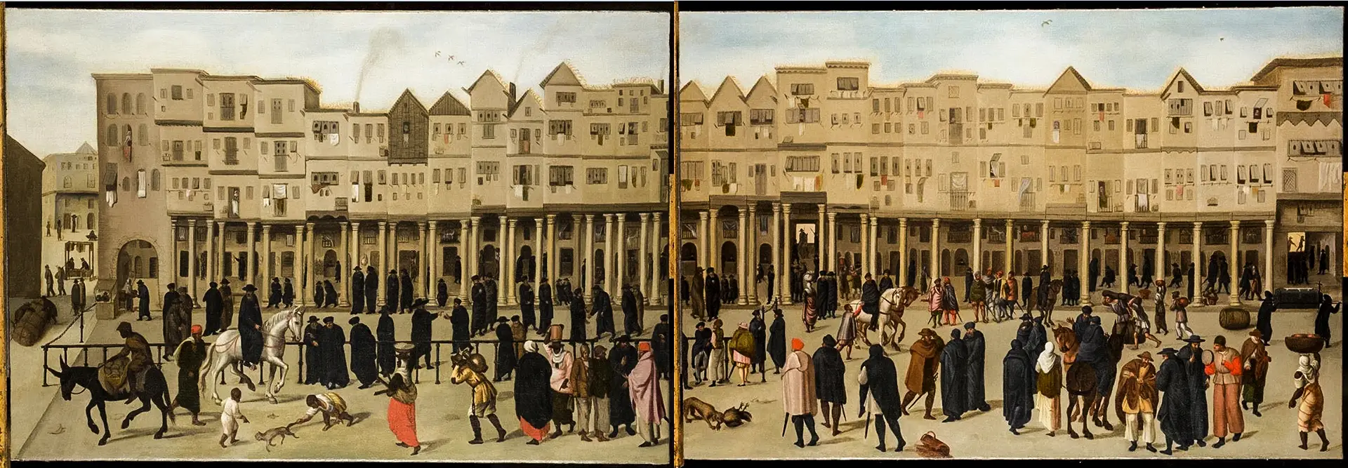 CONTROVERSO A Rua Nova dos Mercadores, em Lisboa, num quadro de um autor anónimo, c. 1570-1590. A tela, hoje dividida em duas, faz parte da Coleção Kelmscott Manor da Sociedade de Antiquários de Londres