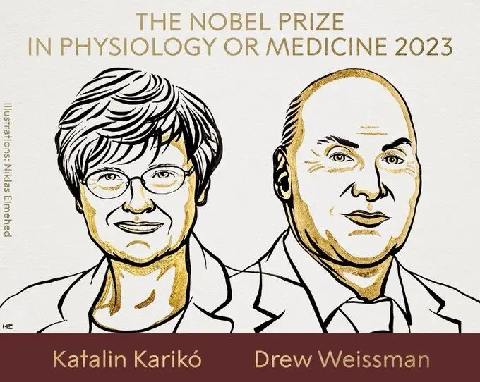 Nobel de Medicina atribuído à hungara Katalin Karikó e ao norte-americano Drew Weissman, por descobertas sobre a vacina da covid