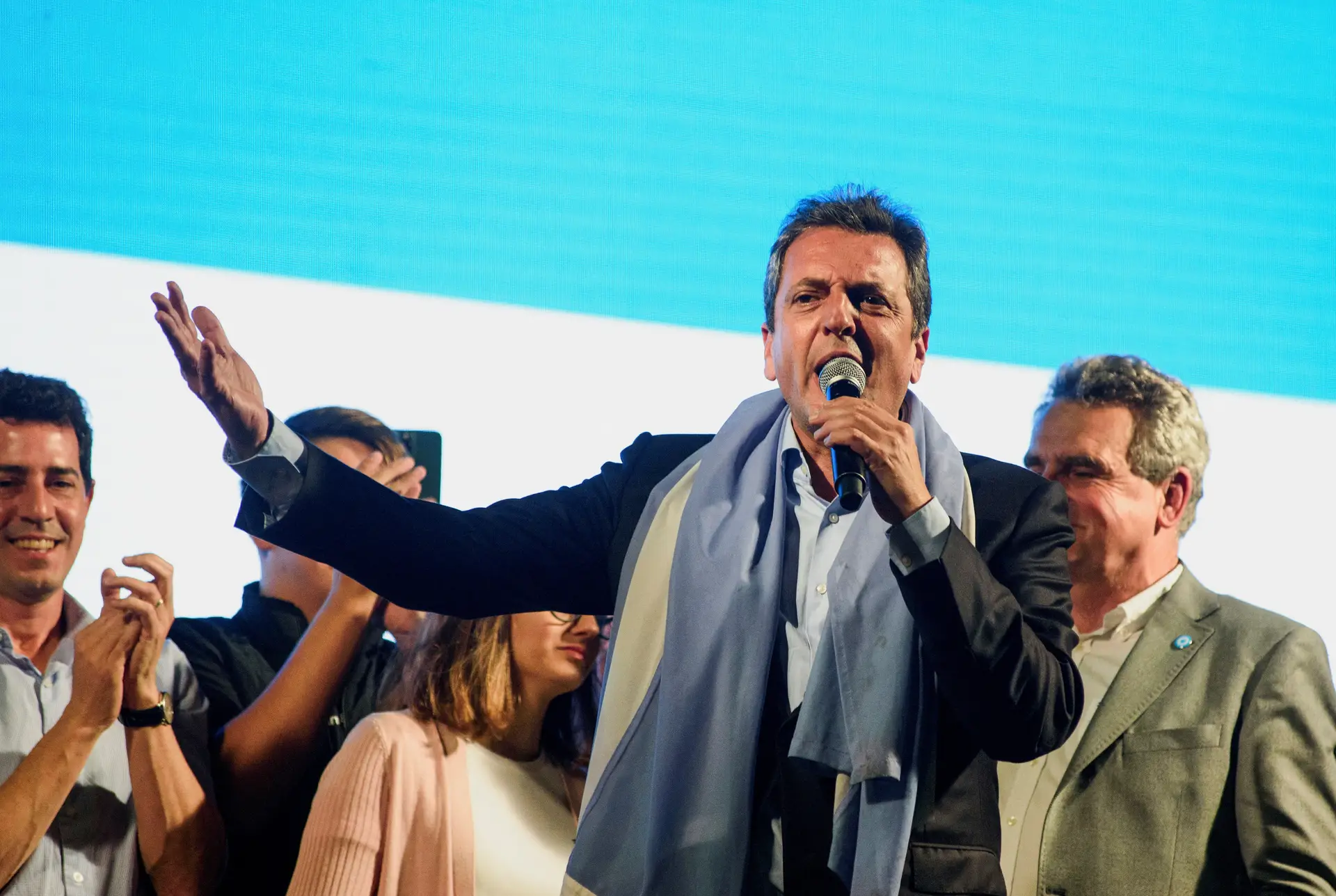 Sergio Massa reage aos resultados das eleições gerais deste domingo, na Argentina