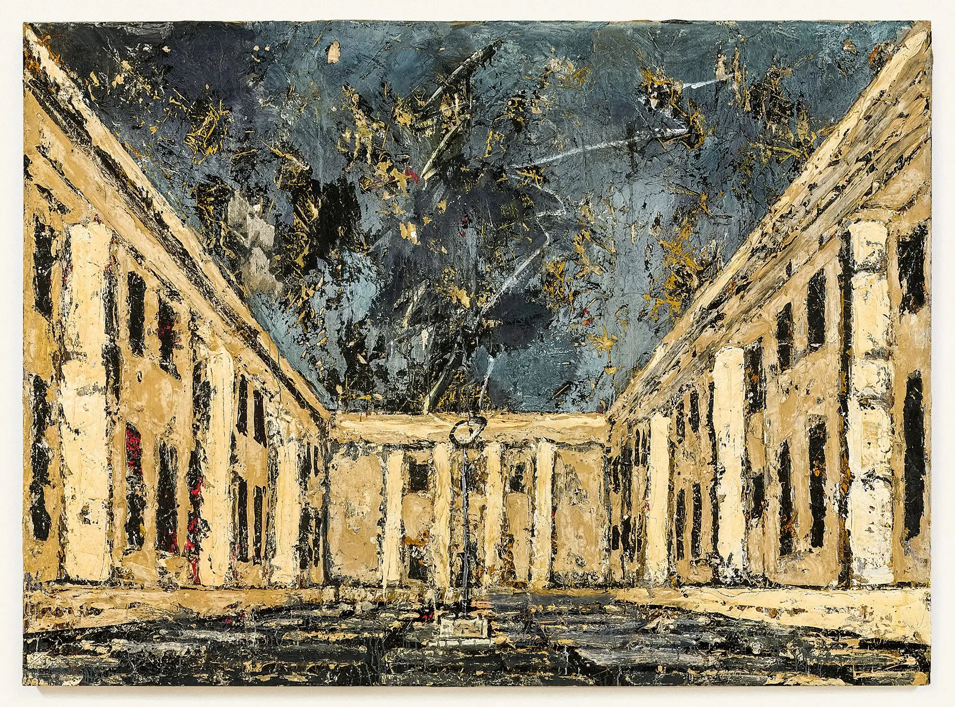 MEMÓRIA “Para o Pintor Desconhecido” (1983), óleo, emulsão, goma-laca, látex e palha sobre tela. Nesta obra, parte integrante de uma série de trabalhos onde retrata imponentes edifícios da arquitetura nacional-socialista, o artista alemão Anselm Kiefer (n. 1945) pinta o pátio exterior da Chancelaria de Hitler em Berlim, projetado por Albert Speer em 1938. Fá-lo para que o passado não se esqueça nem regresse