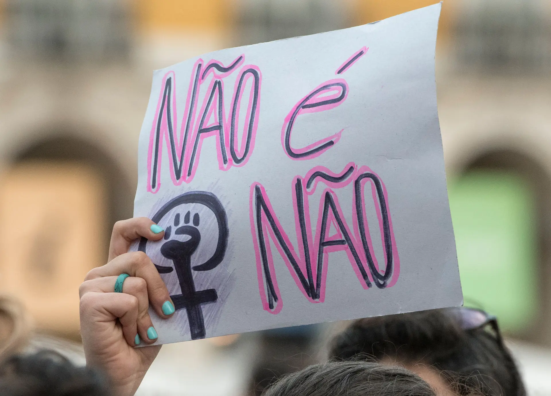 Cartaz na manifestação do Dia da Mulher em 2018
