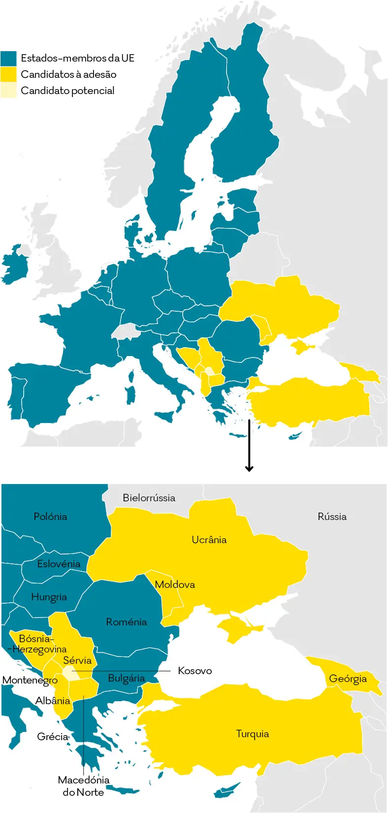 Mapa de alargamento da União Europeia