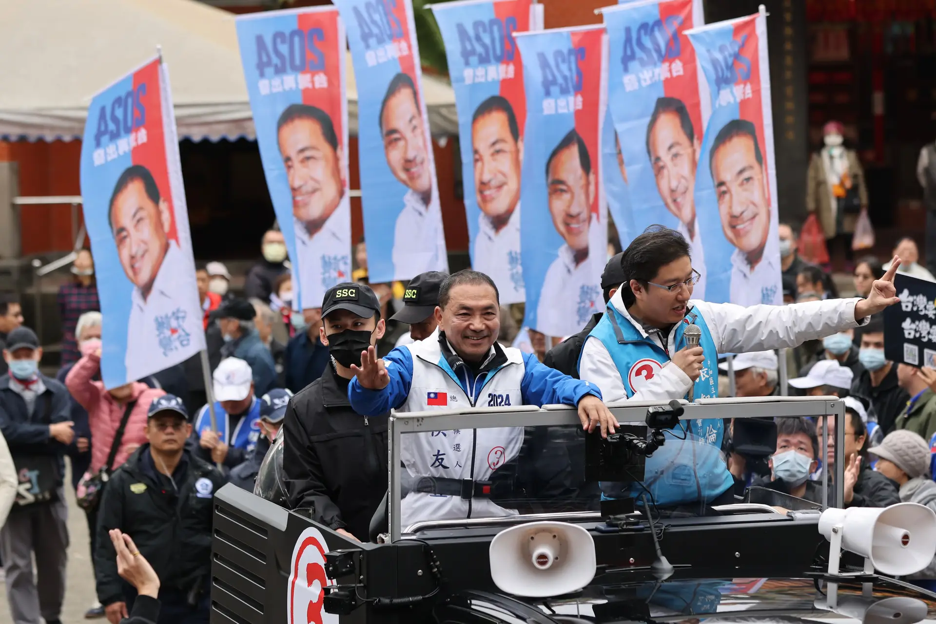 Candidato do Kuomintang Hou Yu-ih, durante um evento de campanha em Taiwan, a 4 de janeiro de 2024.