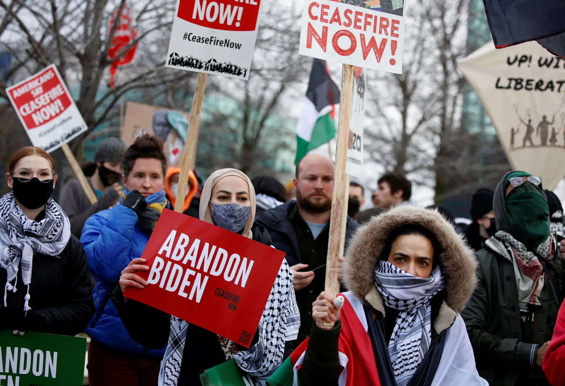 Manifestação de apoio à Palestina, no estado do Michigan, EUA
