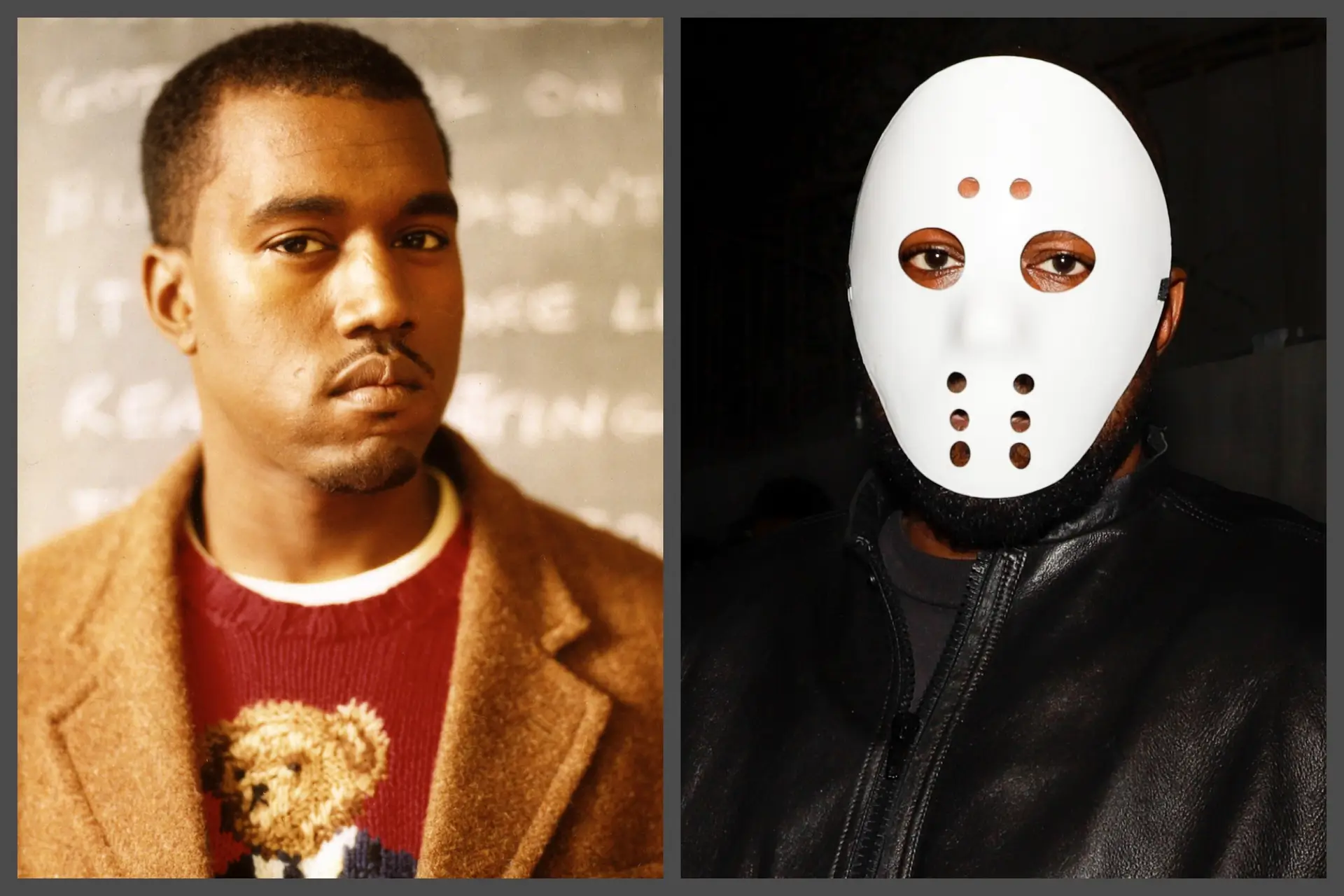 Kanye West em 2004 (à esq.) e em 2024 (à dir.)