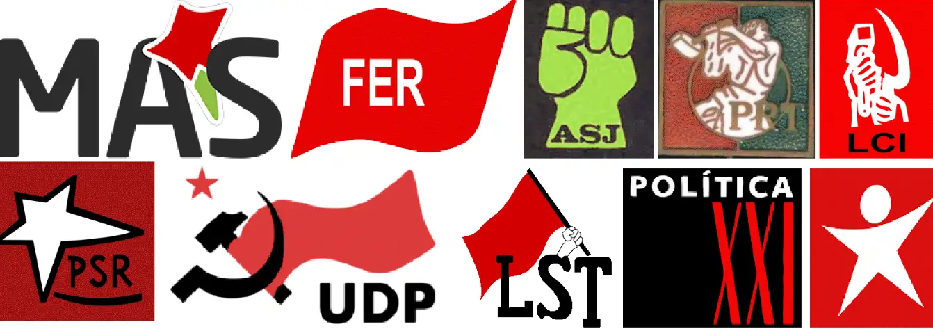 Símbolos de vários partidos que nasceram de fusões e dissidências uns dos outros