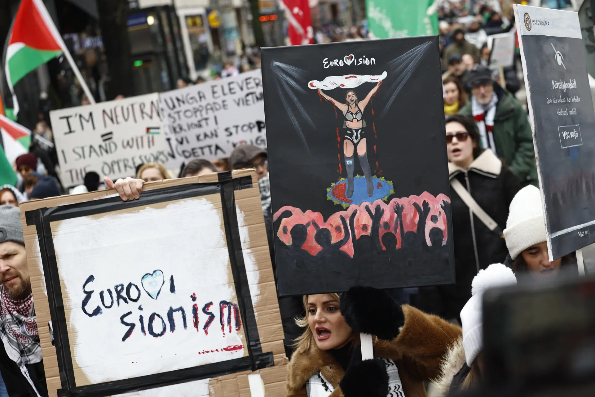 Manifestação pela autodeterminação do povo palestiniano, na Suécia, em 2024