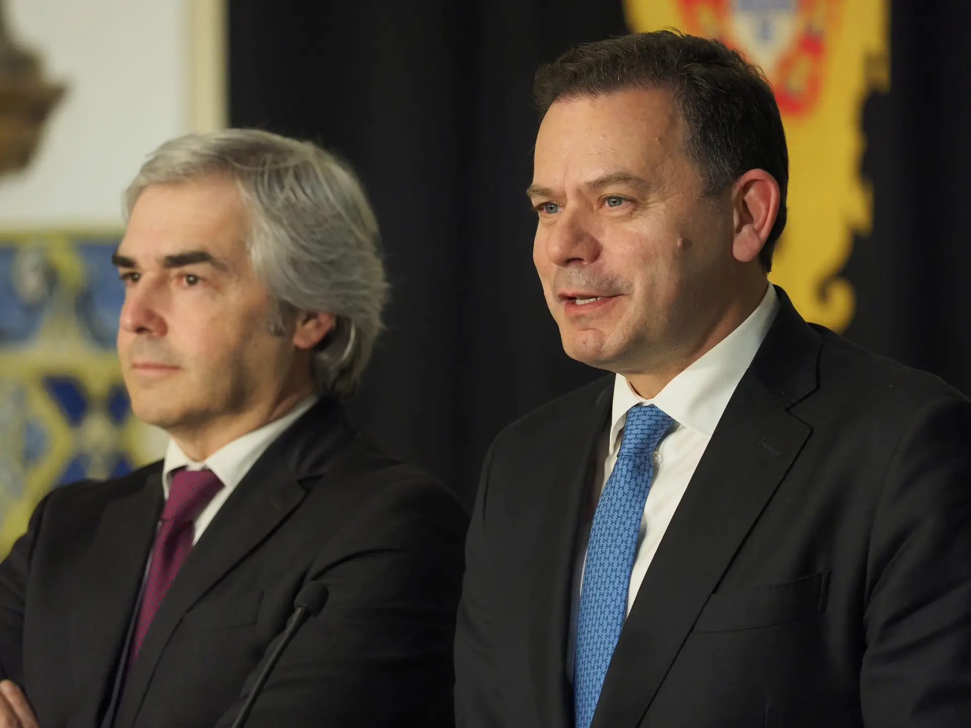 Luís Montenegro e Nuno Melo após audiência com o Presidente da República, no Palácio de Belém