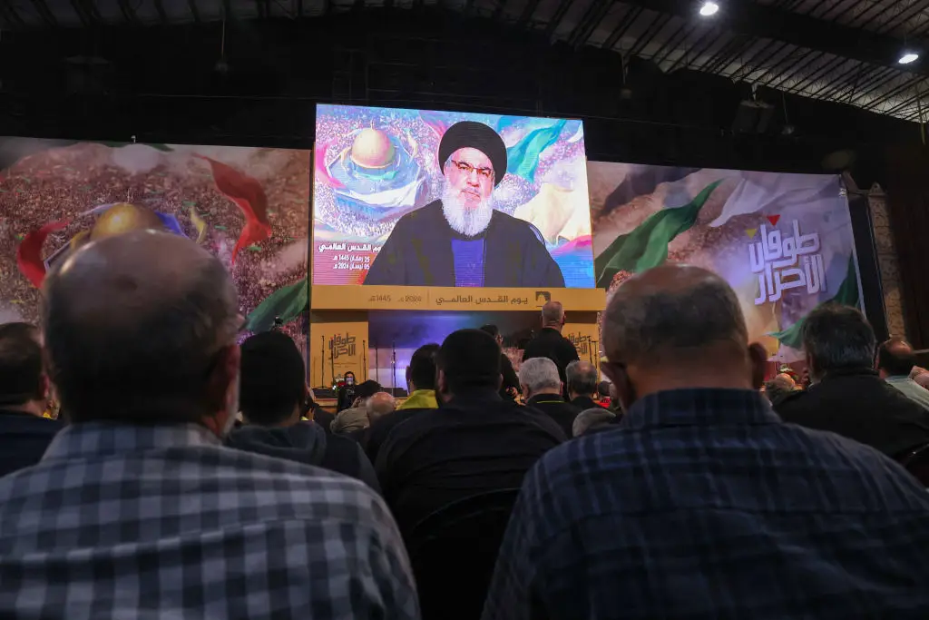 Discurso de Hassan Nasrallah para apoiantes do Hezbollah, nos subúrbios de Beirute
