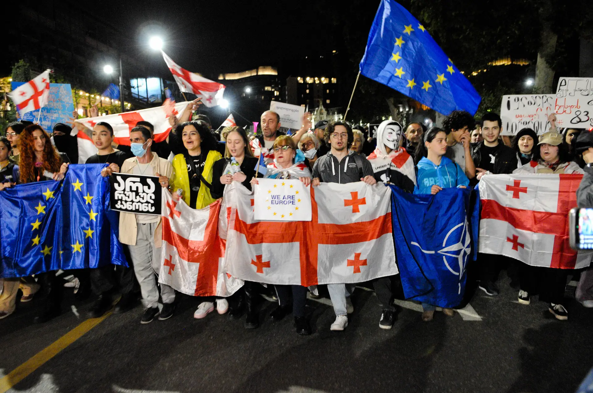 Protesto pela União Europeia em Tbilisi, na Geórgia