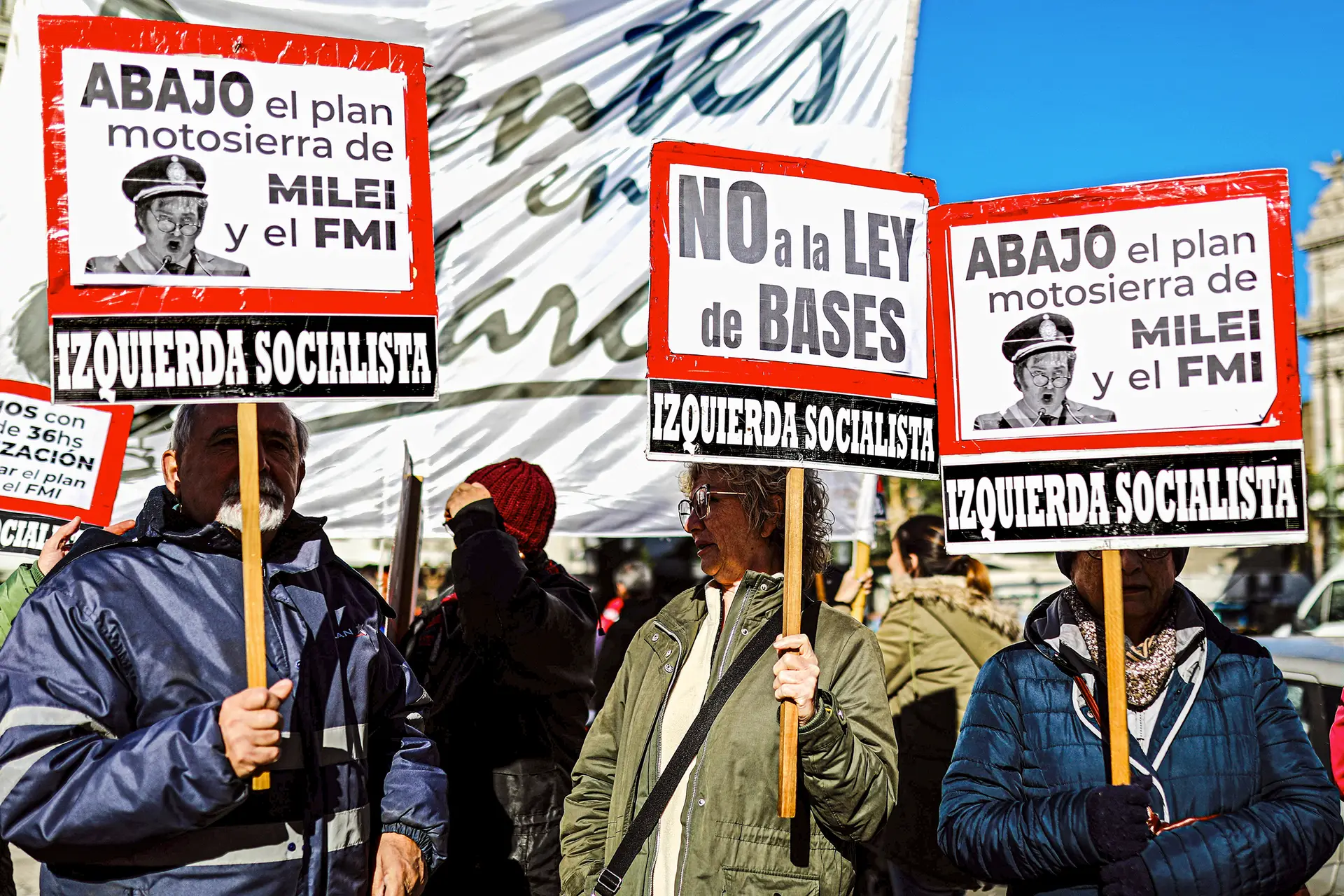 Piquete de greve em Buenos Aires, este mês, contra o Governo de Javier Milei