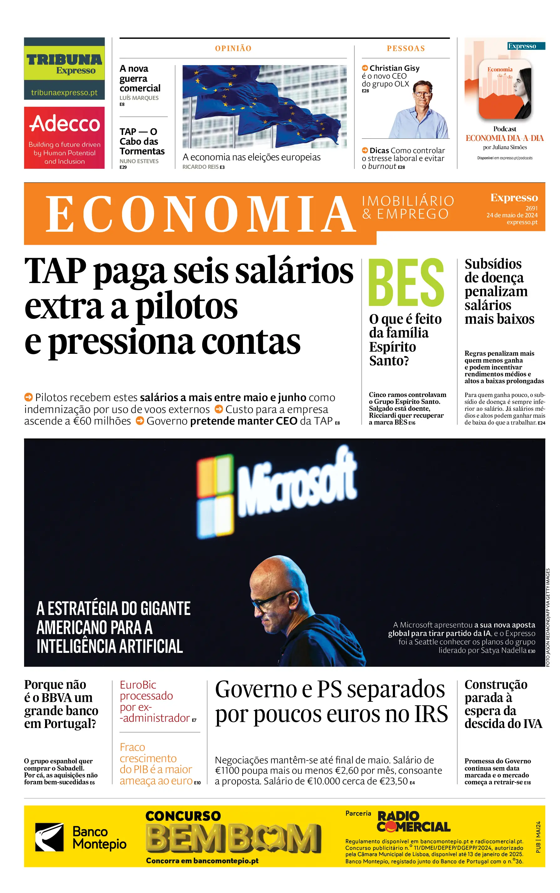 A 1ª página do Expresso Economia