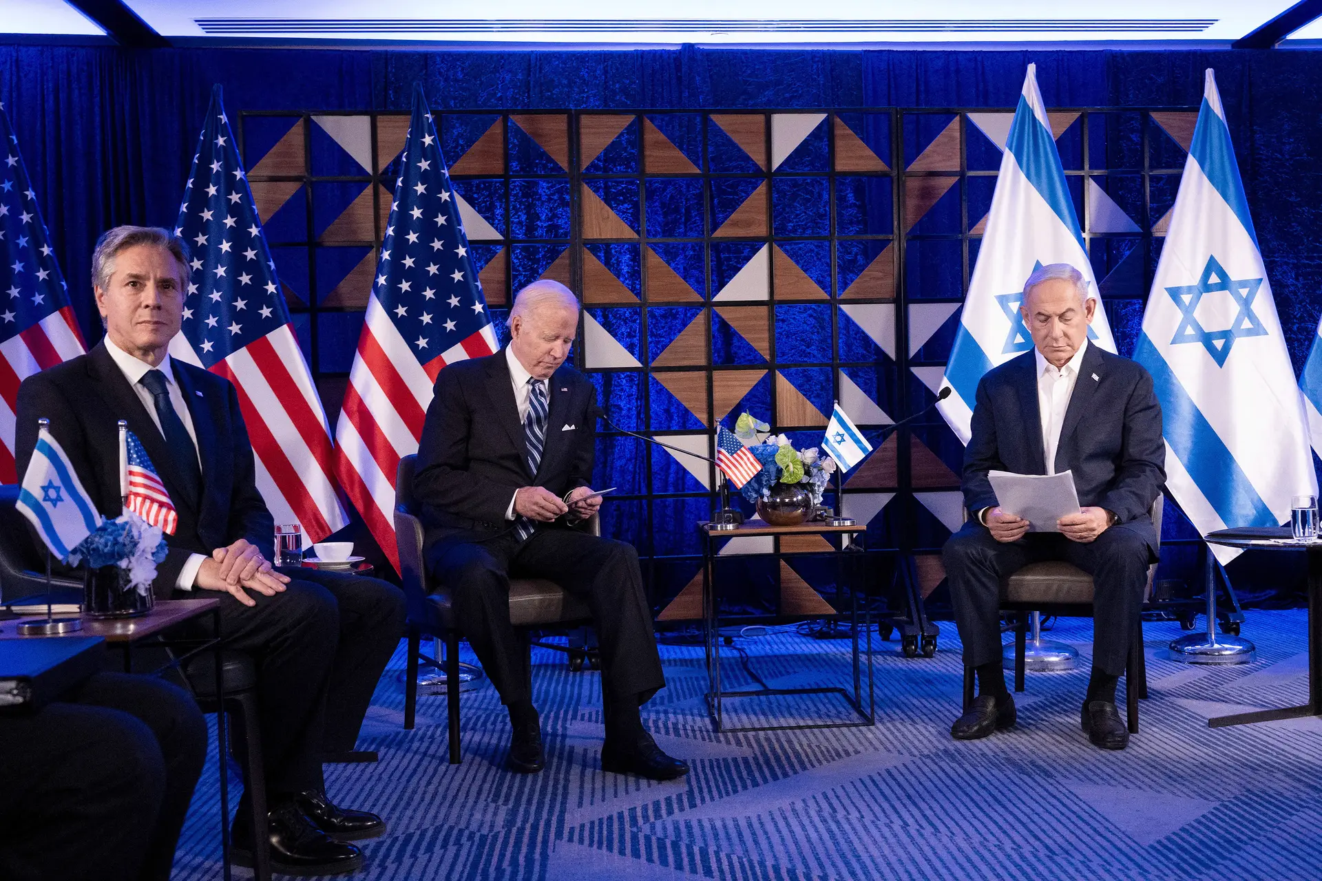 Antony Blinken, Joe Biden e Benjamin Netanyahu