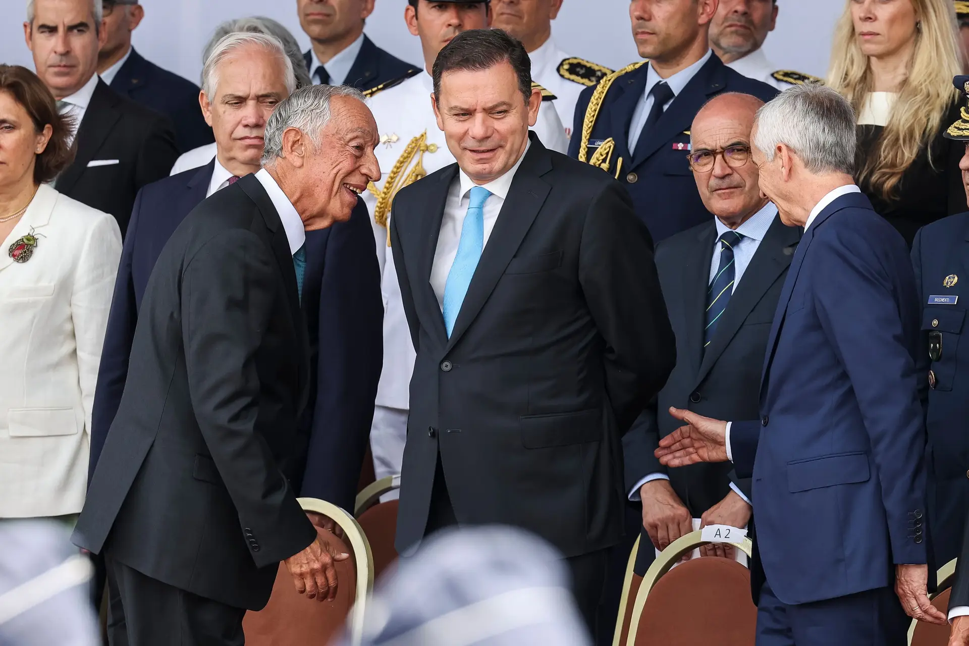 O Presidente da República Marcelo Rebelo de Sousa e o primeiro-ministro Luís Montenegro durante a cerimónia militar comemorativa do Dia de Portugal, no âmbito das Comemorações do 10 de Junho, em Pedrógão Grande