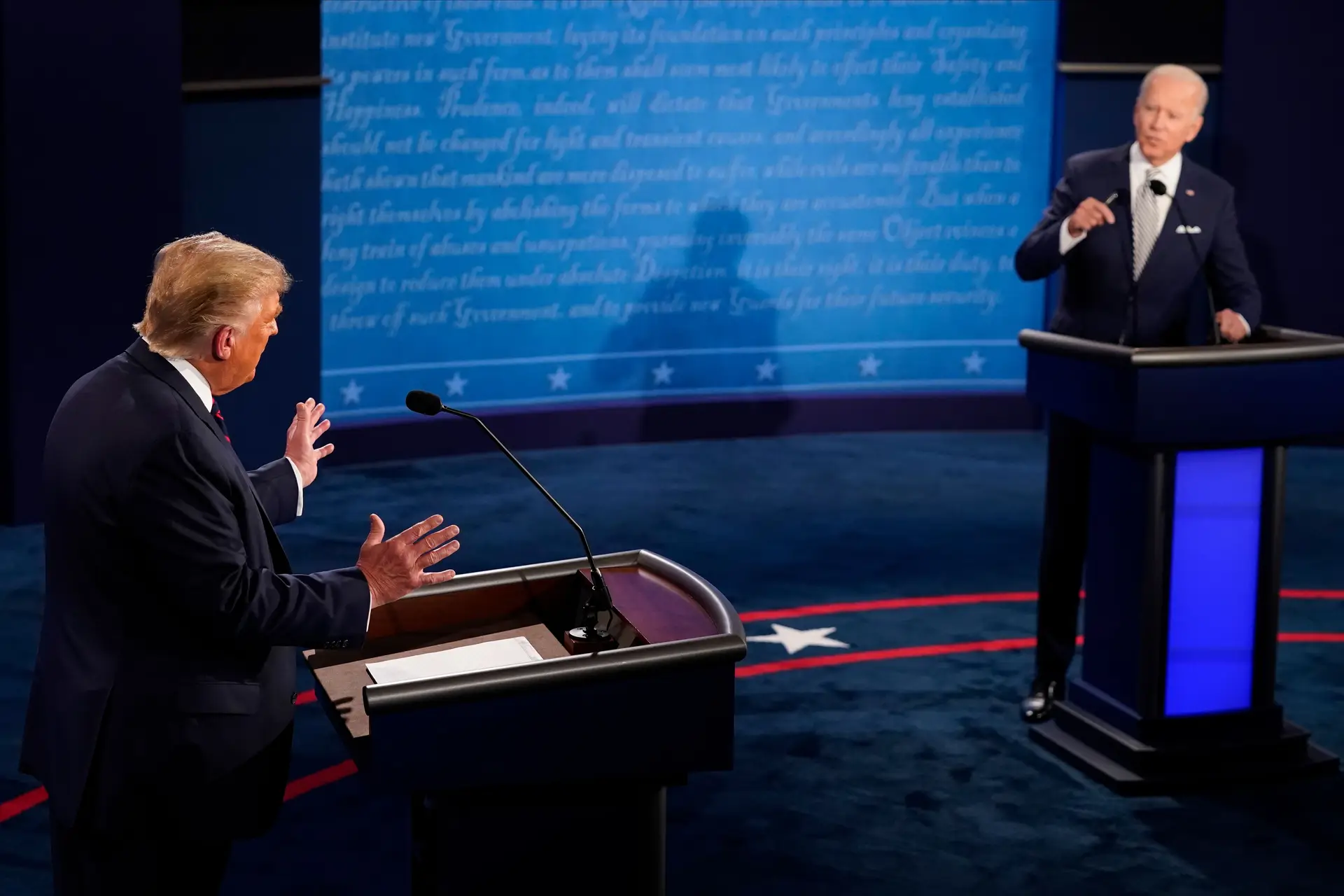 Donald Trump e Joe Biden no primeiro debate de 2020
