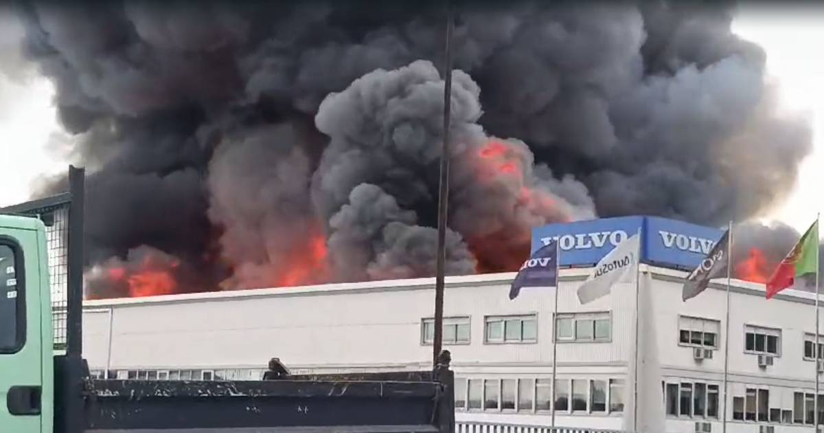 Incêndio no centro de automóveis Auto Sueco no Porto
