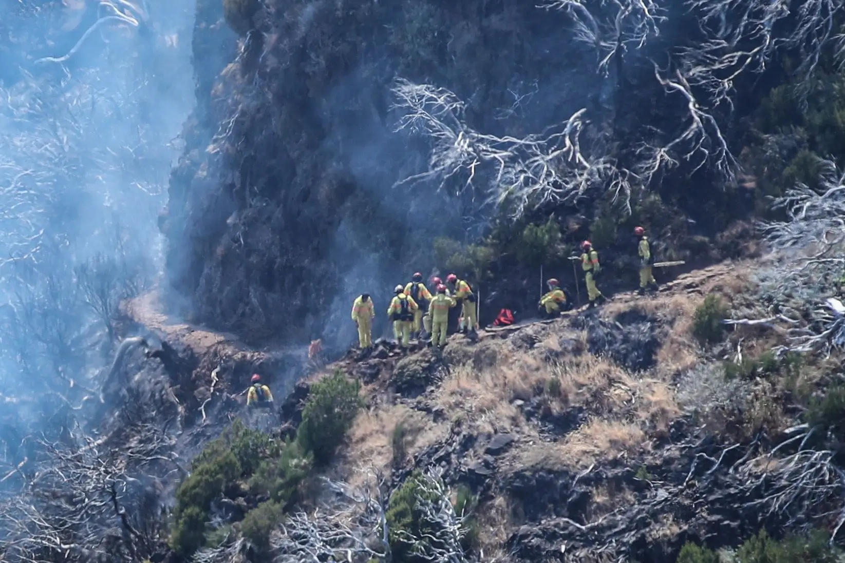 Bombeiros combatem as chamas no Pico Ruivo