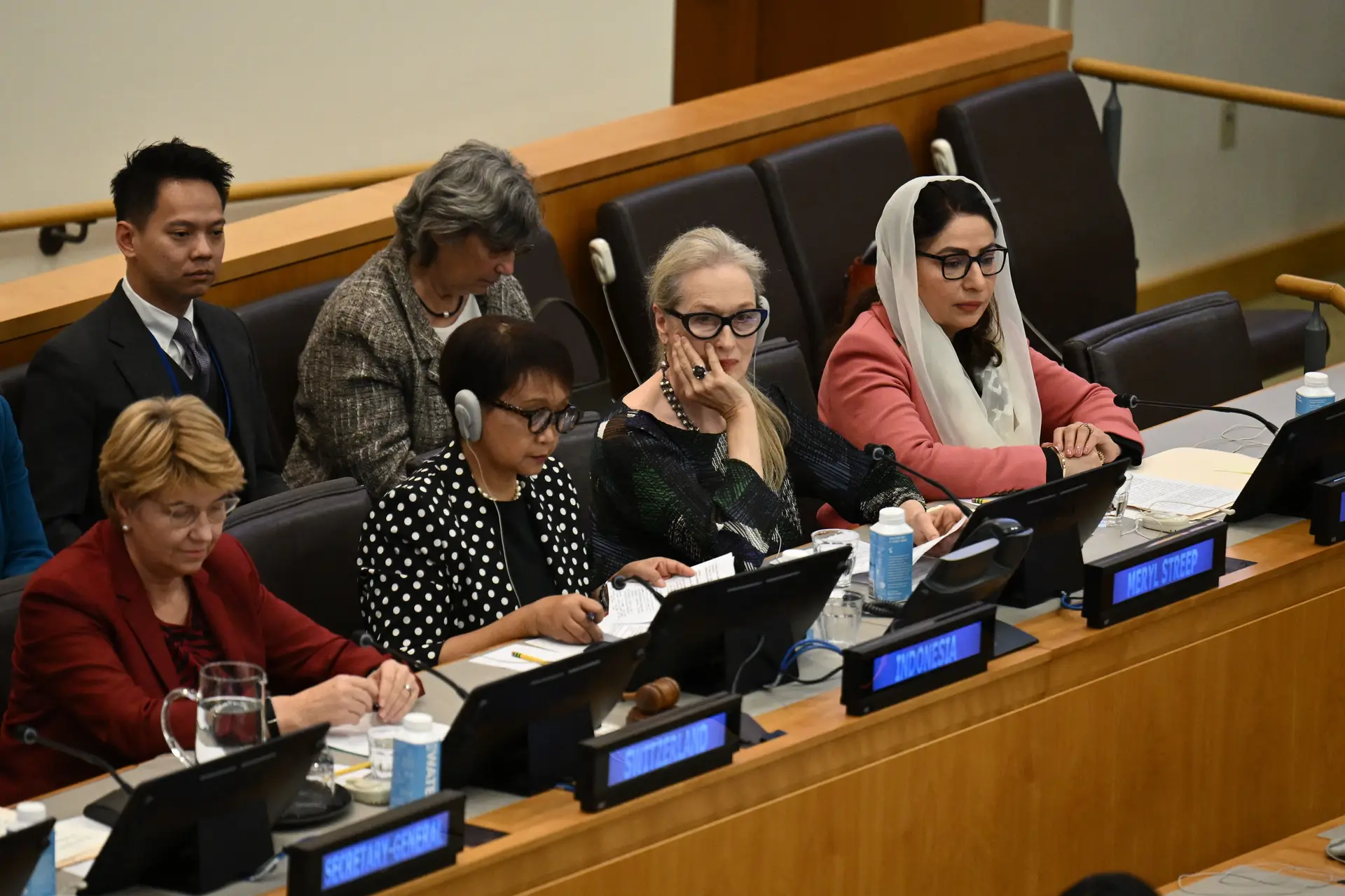 Meryl Streep na Assembleia Geral das Nações Unidas, no evento "A inclusão das mulheres no futuro do Afeganistão"