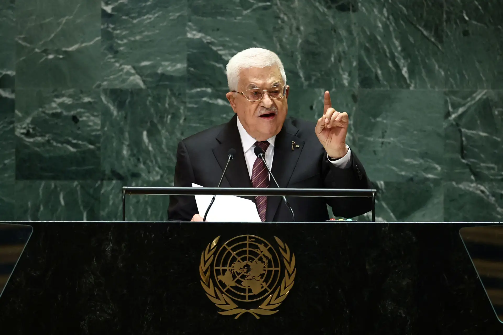 O Presidente da Autoridade Palestiniana, Mahmoud Abbas, discursa na perante a Assembleia Geral da ONU