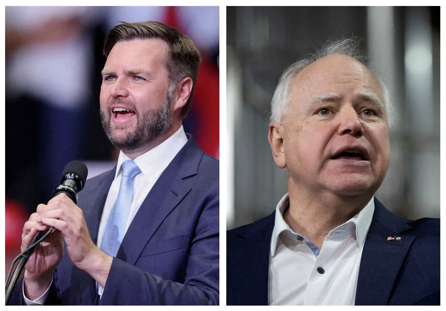 JD Vance, à esquerda, e Tim Walz, à direita: o frente a frente ocorre esta terça-feira em Nova Iorque
