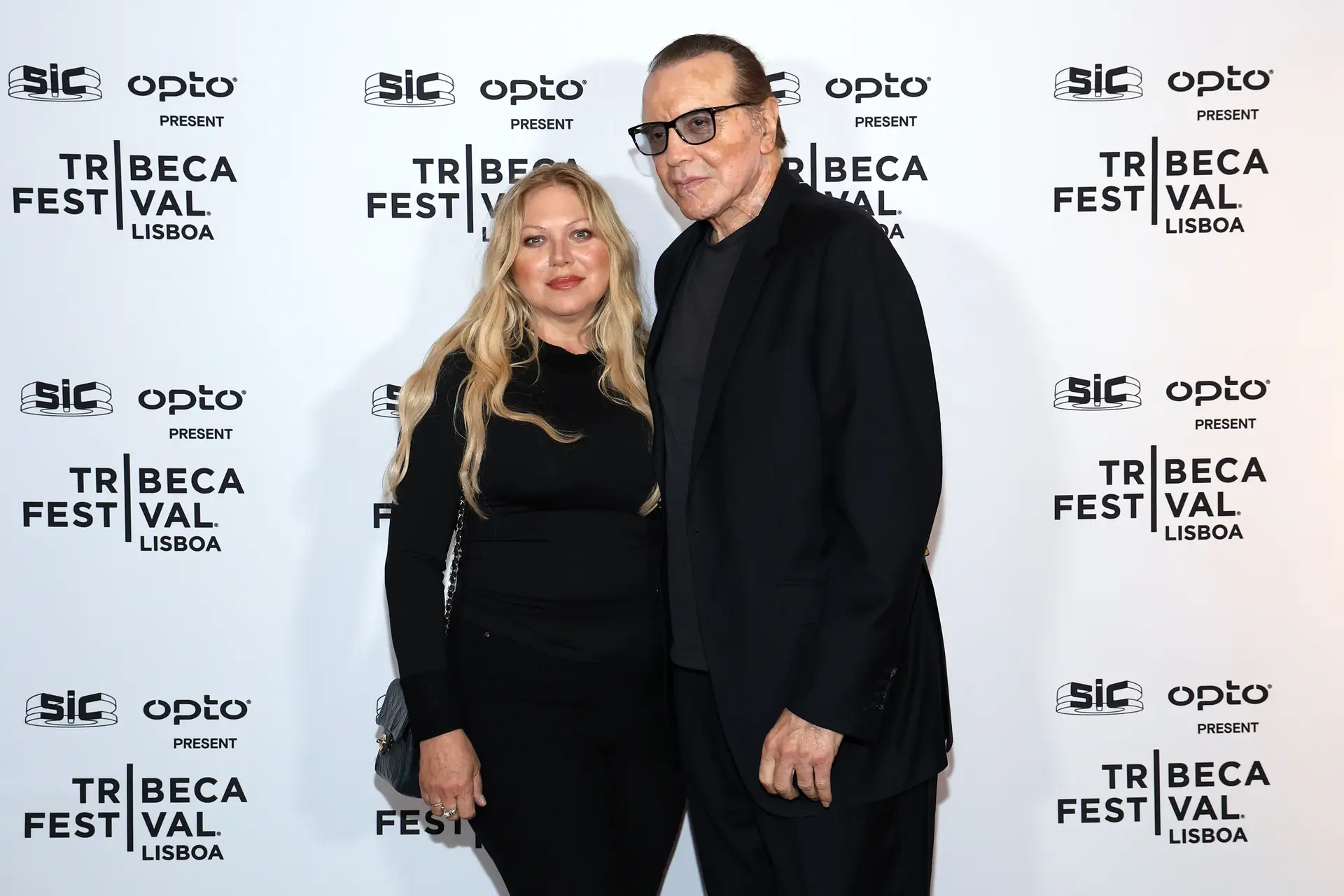Gianna Ranaudo e Chazz Palminteri na apresentação do Tribeca Festival Lisboa, em Nova Iorque