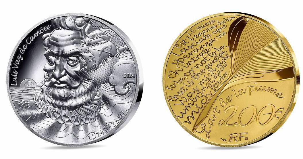 Moedas francesas homenageiam Luís de Camões no 500º aniversário do seu nascimento