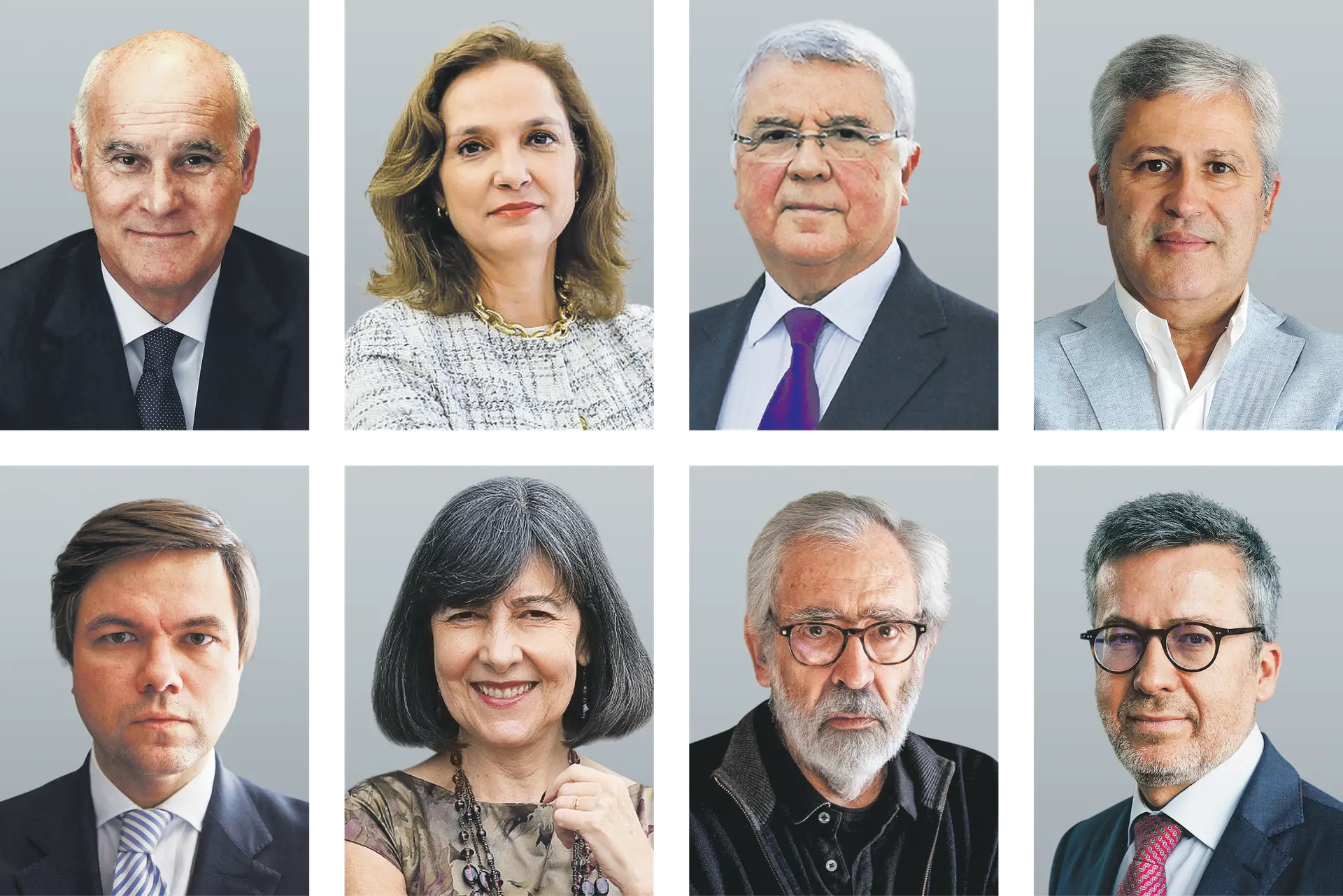 Os oito oradores convidados: João Vale de Almeida, Rita Faden, Valença Pinto, Severiano Teixeira, Gonçalo Matias, Maria do Céu Patrão Neves, António Barreto e Carlos Moedas